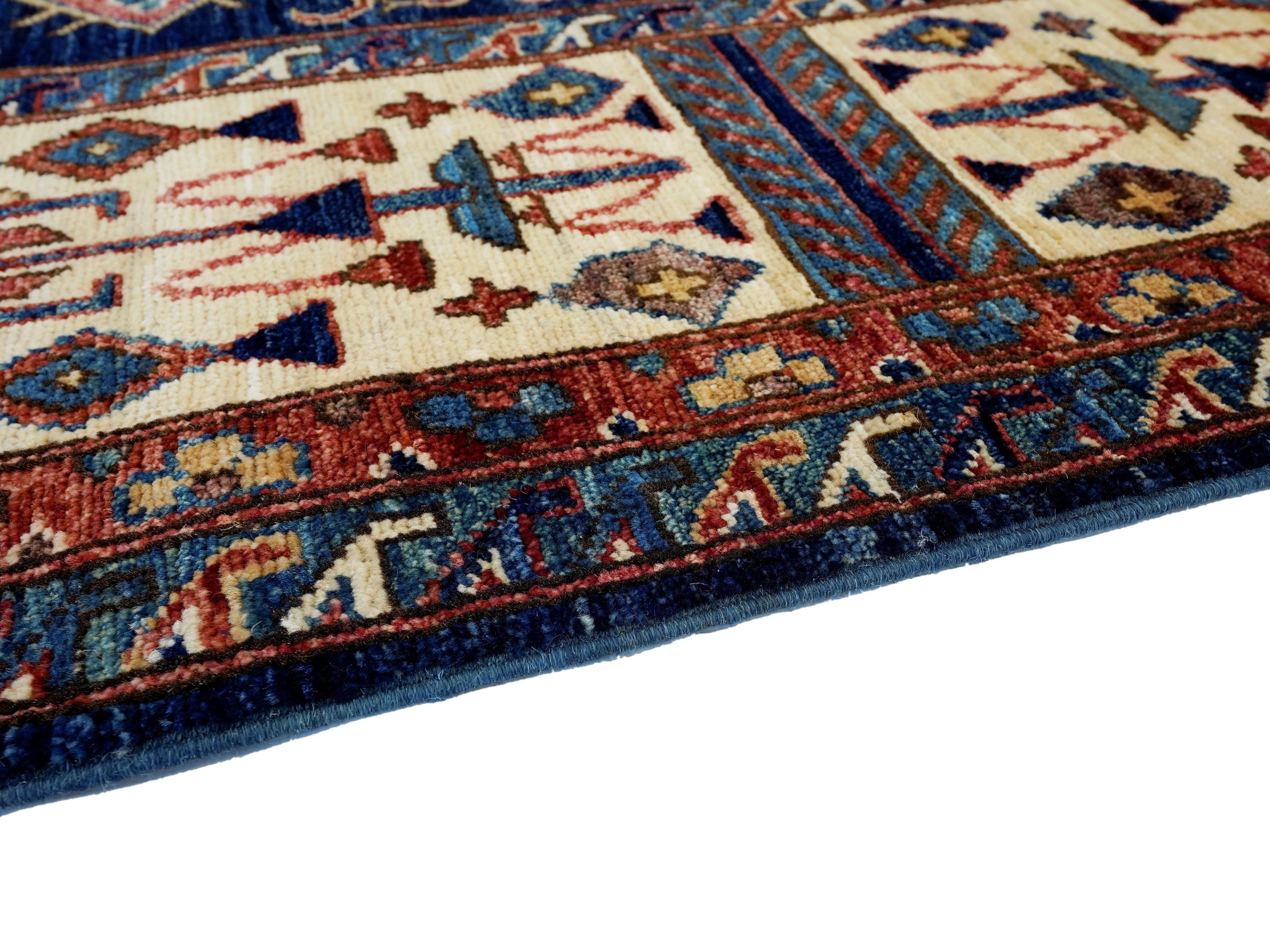 8x10 Ft Blue & Beige Heriz Rug - Hand Knotted Oriental Wool Rug