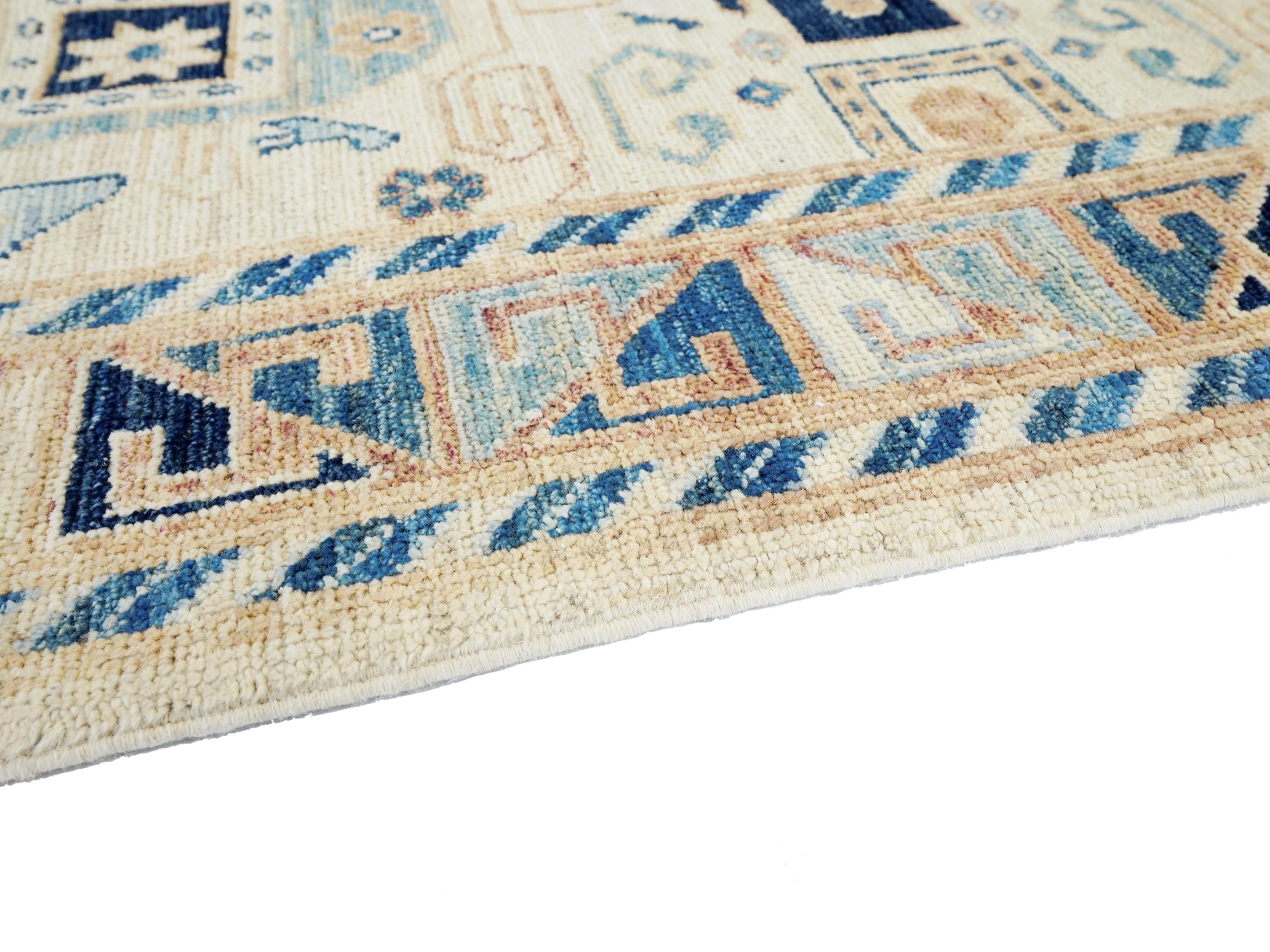 6x9 Ft Antique Heriz Rug - Beige & Blue Persian Rug