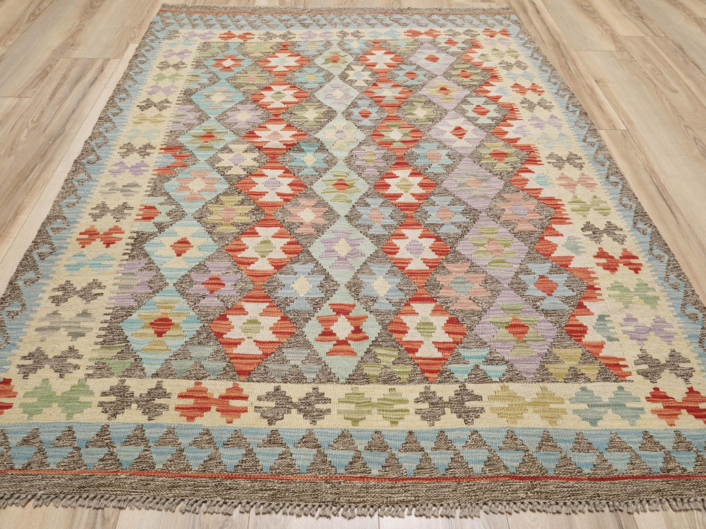 5x6 Ft Maimana Kilim Rug - Flat Weave Wool Rug