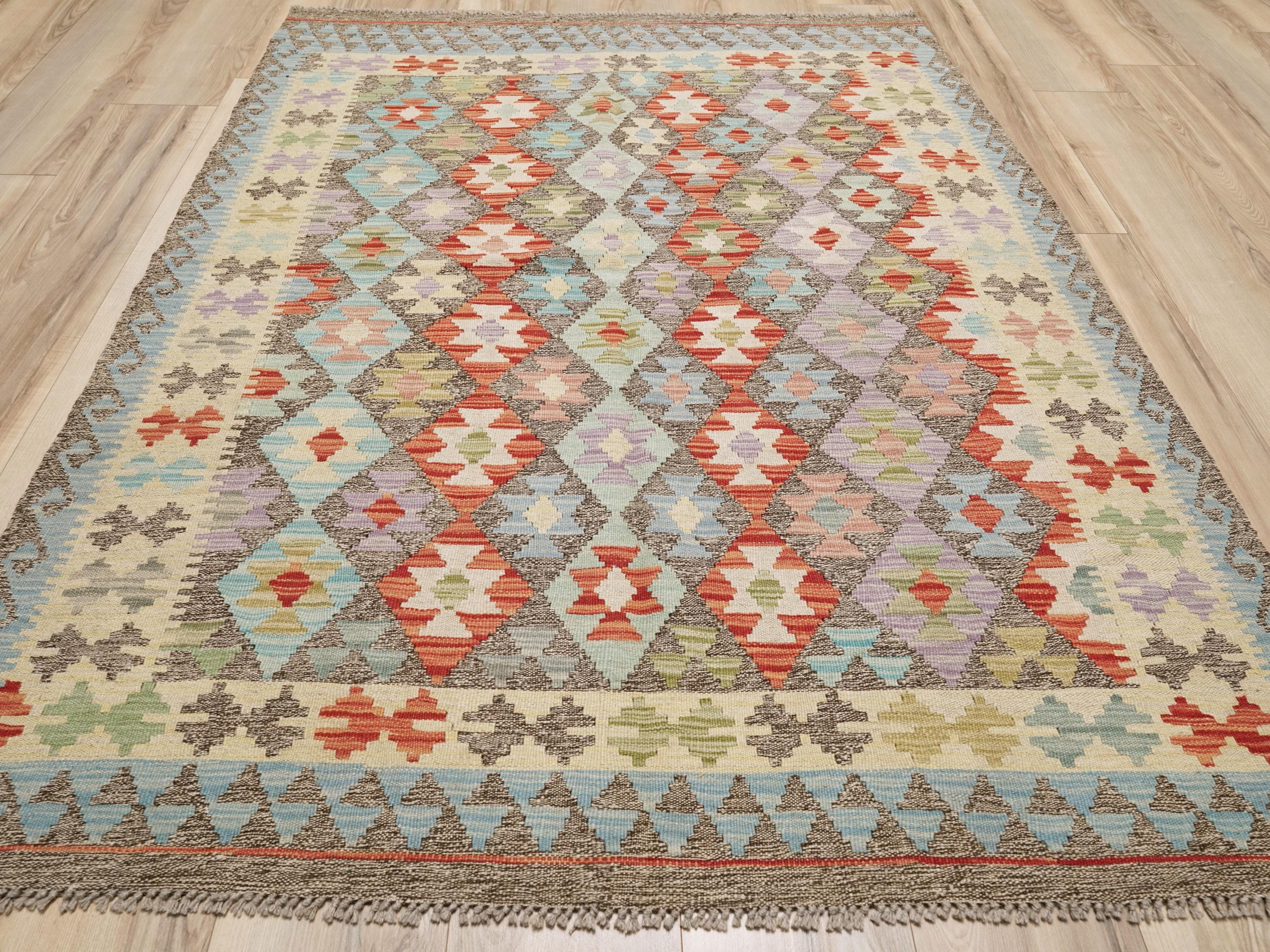 5x6 Ft Maimana Kilim Rug - Flat Weave Wool Rug