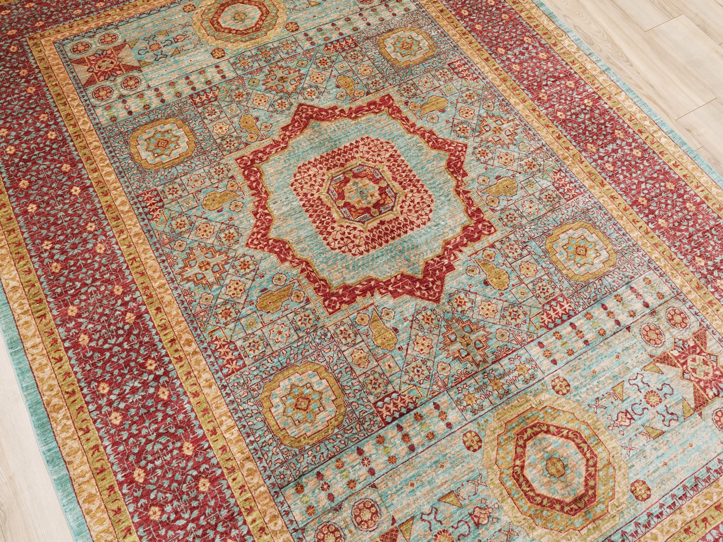 7x10 Ft Blue & Red Mamluk Rug - Afghan Oriental Wool Rug