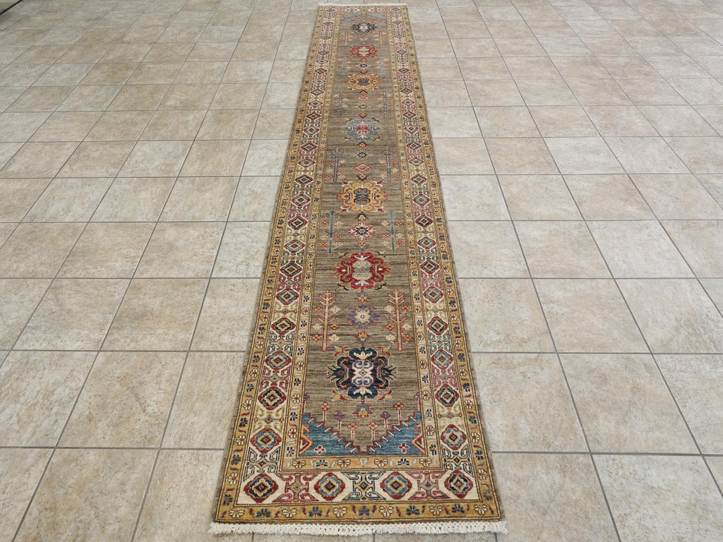 13 Ft Beige Kazak Runner Rug - Hand Knotted Wool Rug
