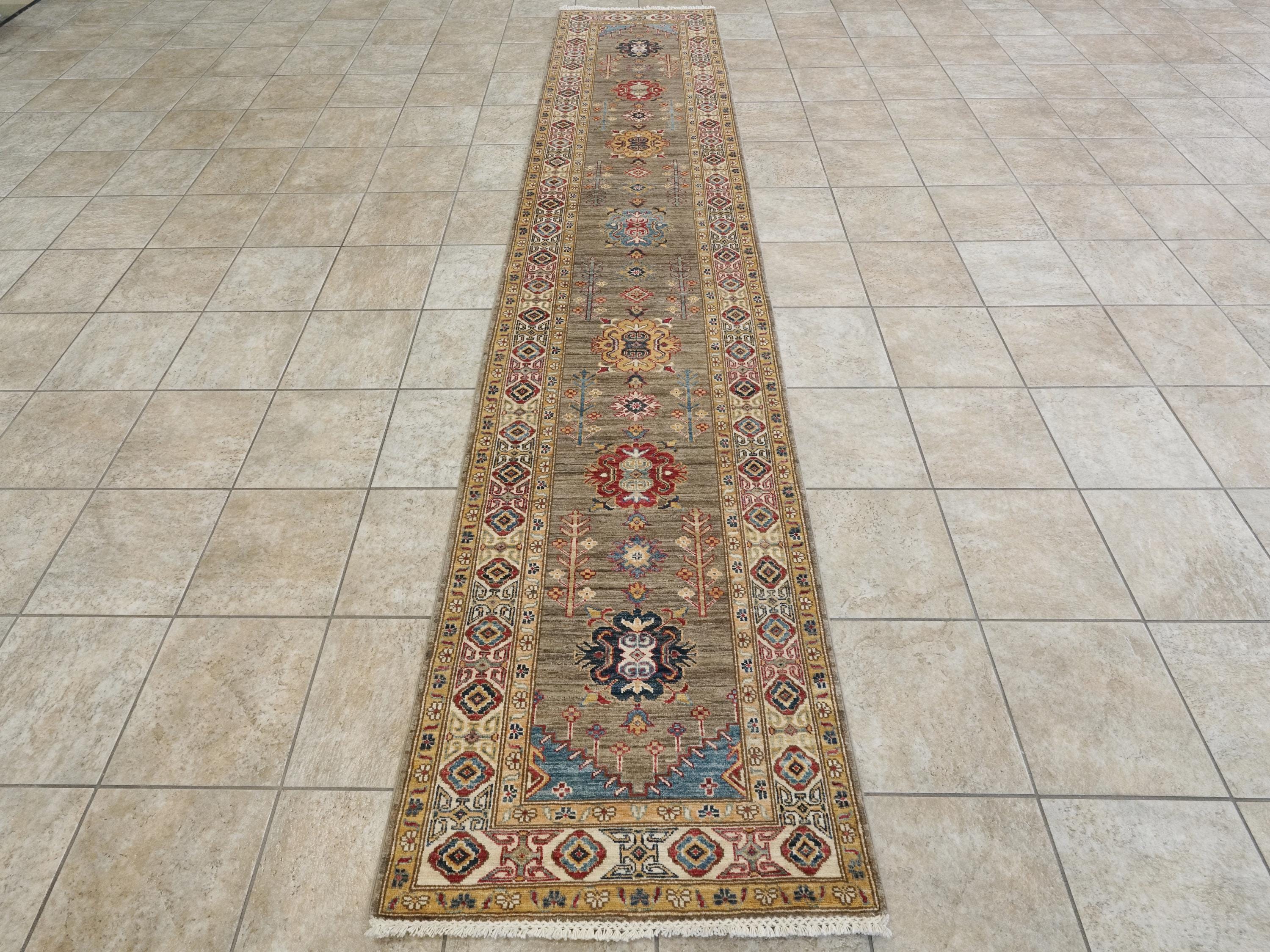 13 Ft Beige Kazak Runner Rug - Hand Knotted Wool Rug