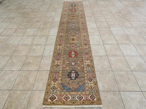 13 Ft Beige Kazak Runner Rug - Hand Knotted Wool Rug