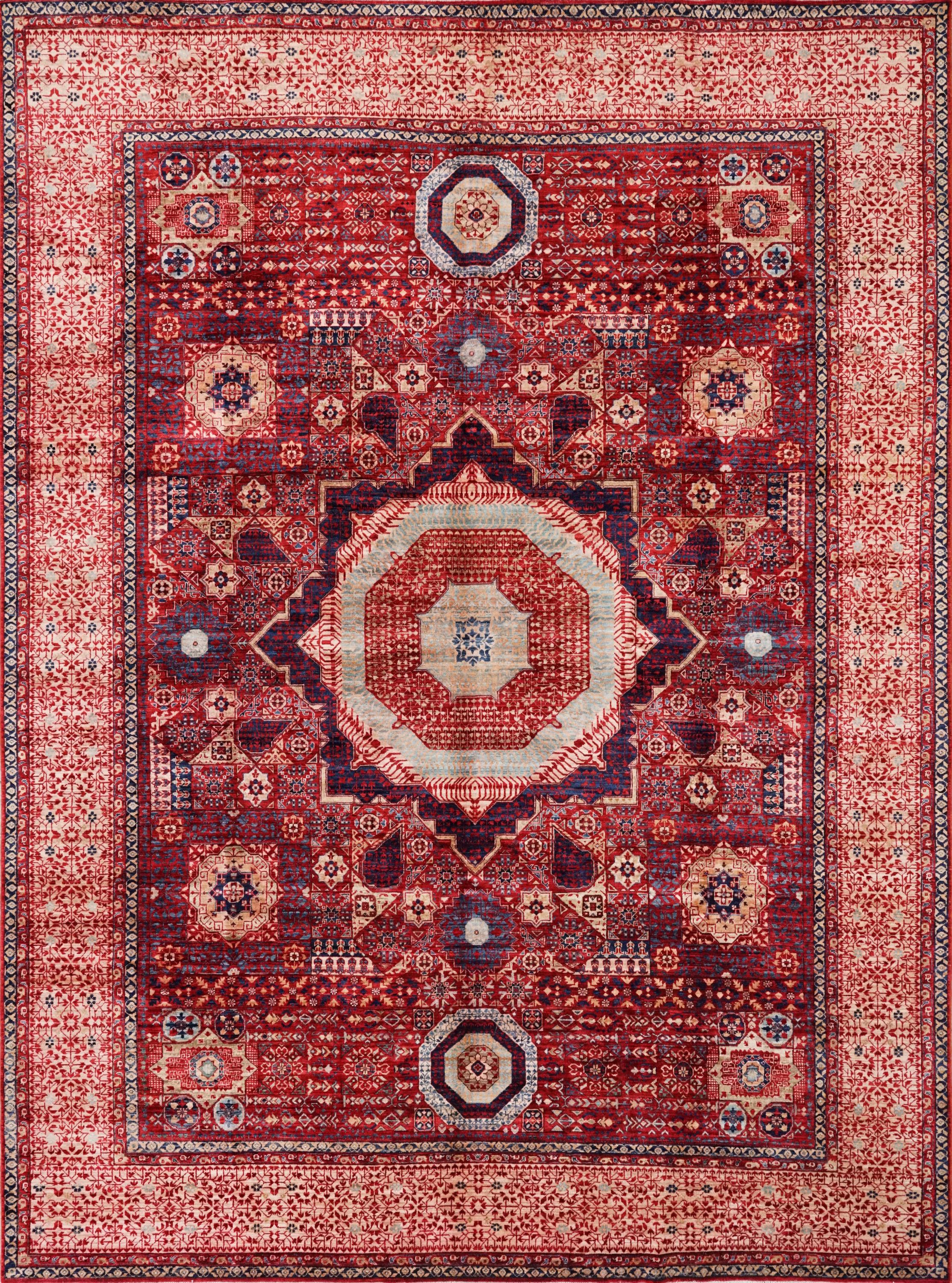 9x12 Ft Red Mamluk Rug - Hand Knotted Area Rug