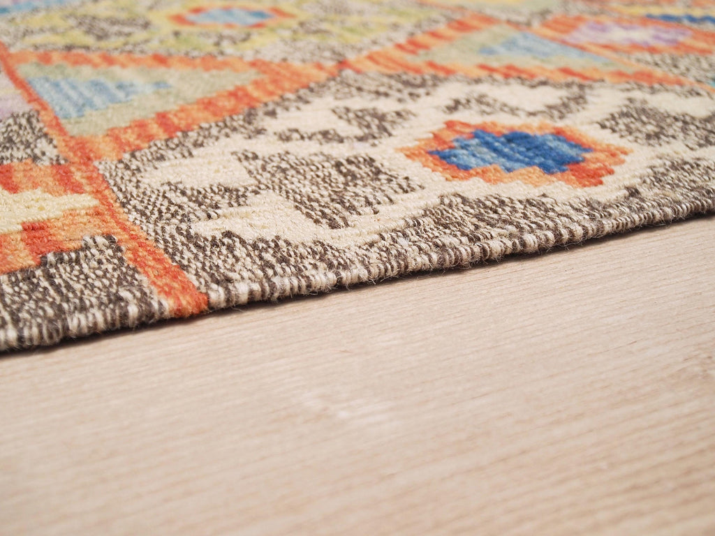 6x8 Ft Wool Kilim Rug - Brown Flat Weave - Traditional Afghan Rug