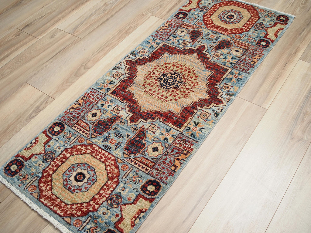 2x5 Ft Light Blue Mamluk Runner Rug - Small Oriental Runner