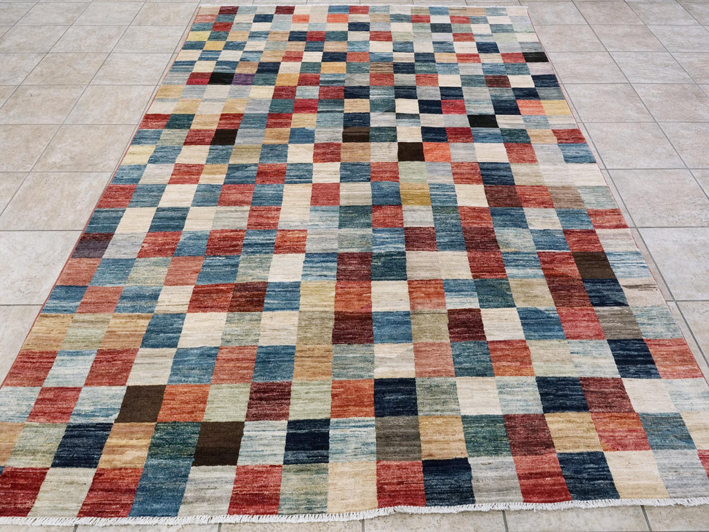 7x10 Multicolor Gabbeh Rug - Afghan Wool Area Rug - Geometric Design
