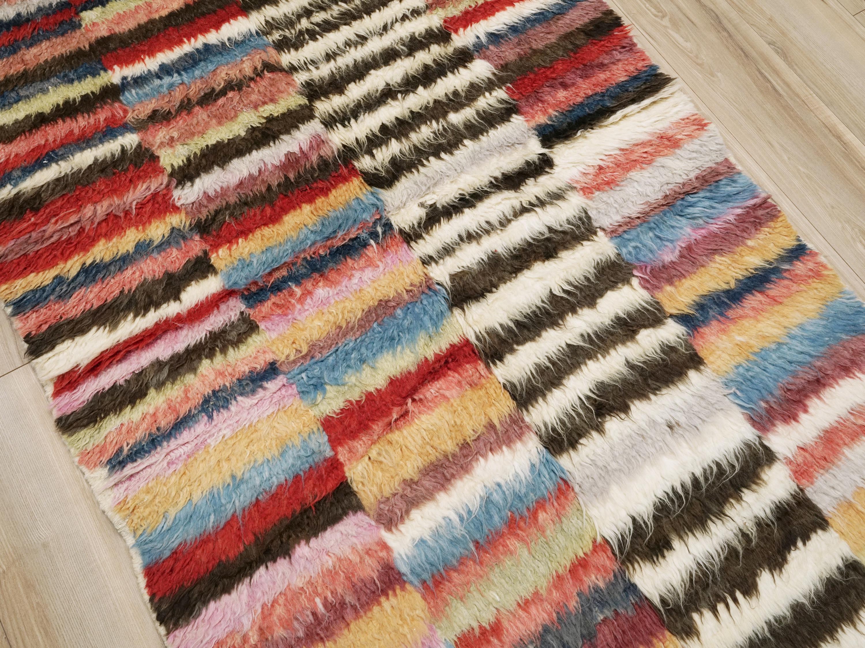 4x6 Ft Multicolor Moroccan Rug - Hand Knotted Shaggy Rug