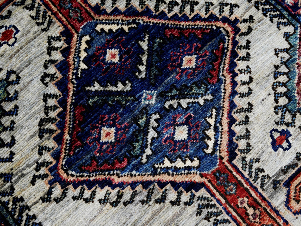 3x5 Ft Red & Gray Kazak Rug - Handmade Afghan Rug