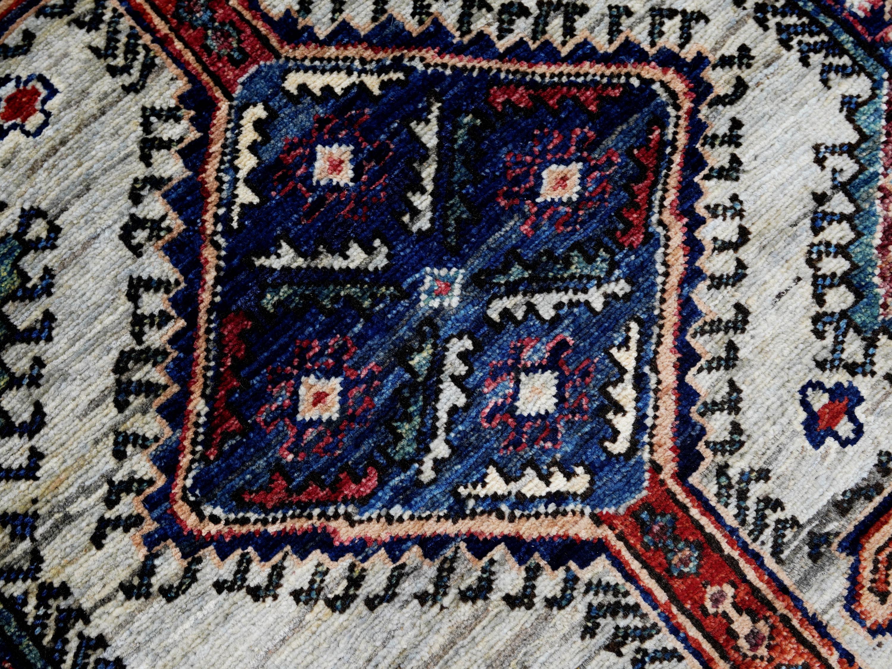 3x5 Ft Red & Gray Kazak Rug - Handmade Afghan Rug