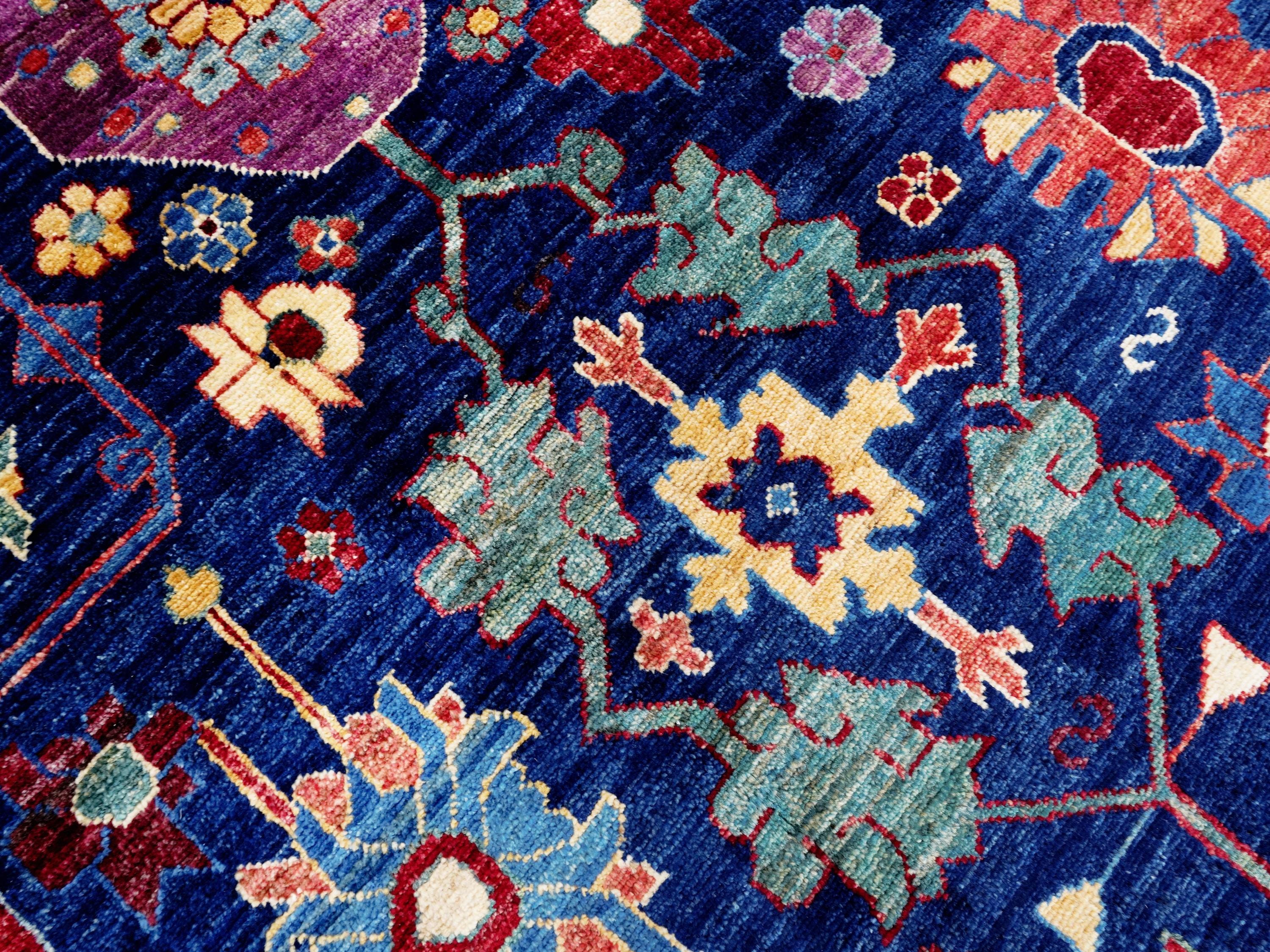 12x15 Ft Navy Blue Serapi Rug - Handmade Afghan Area Rug - Oversize