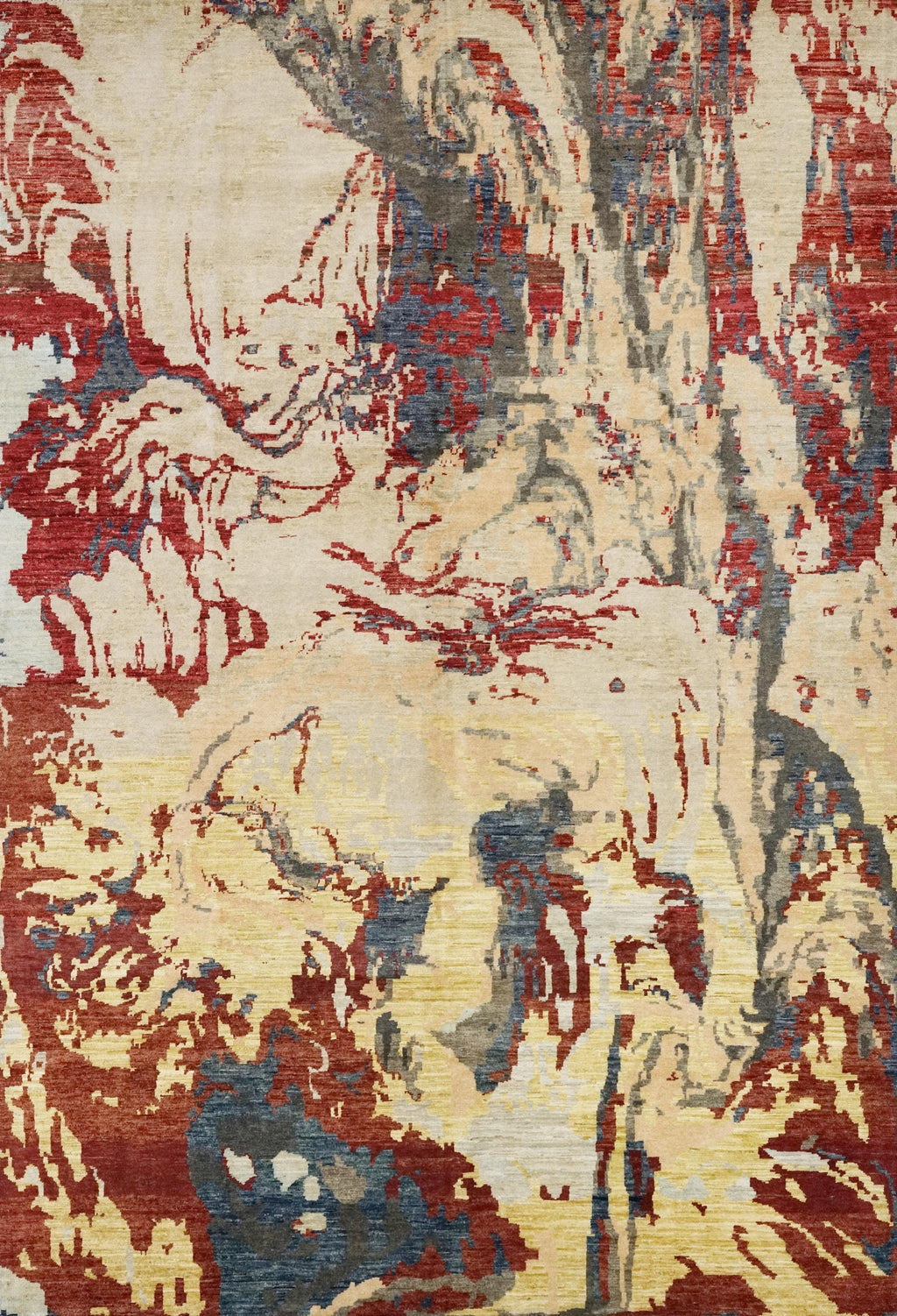 7x10 Ft Hand Knotted Gabbeh Rug - Red & Beige Wool Abstract Rug