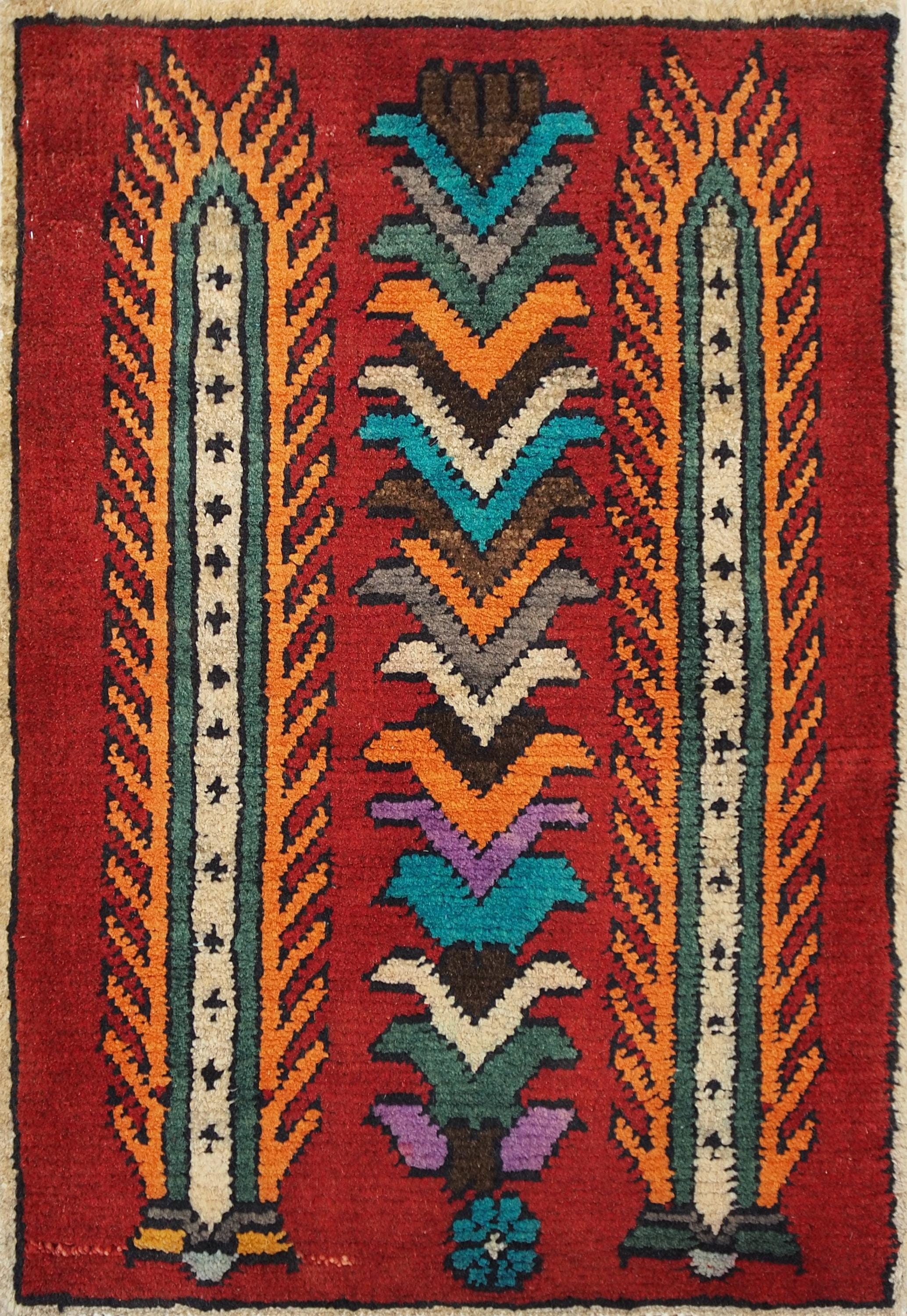 1x2 Ft Red Gabbeh Rug - Hand Knotted Floral Accent Rug