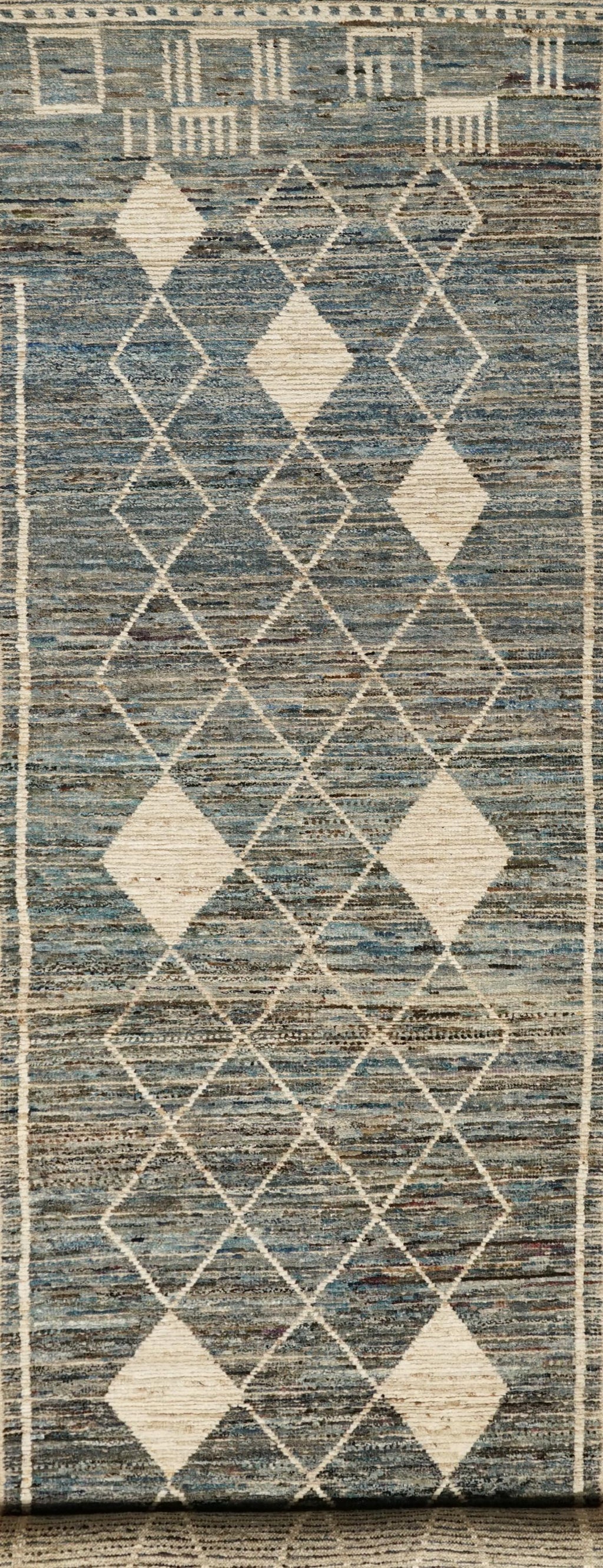 16 Ft Blue Moroccan Runner Rug - Afghan Handmade Wool Rug