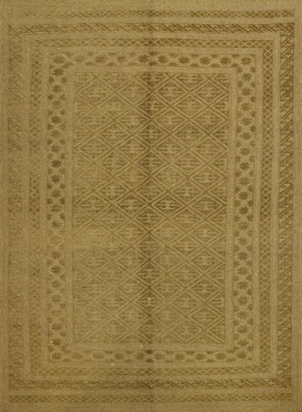 7x9 FT Hand Knotted Wool Kilim Rug - Light Brown Tribal Design