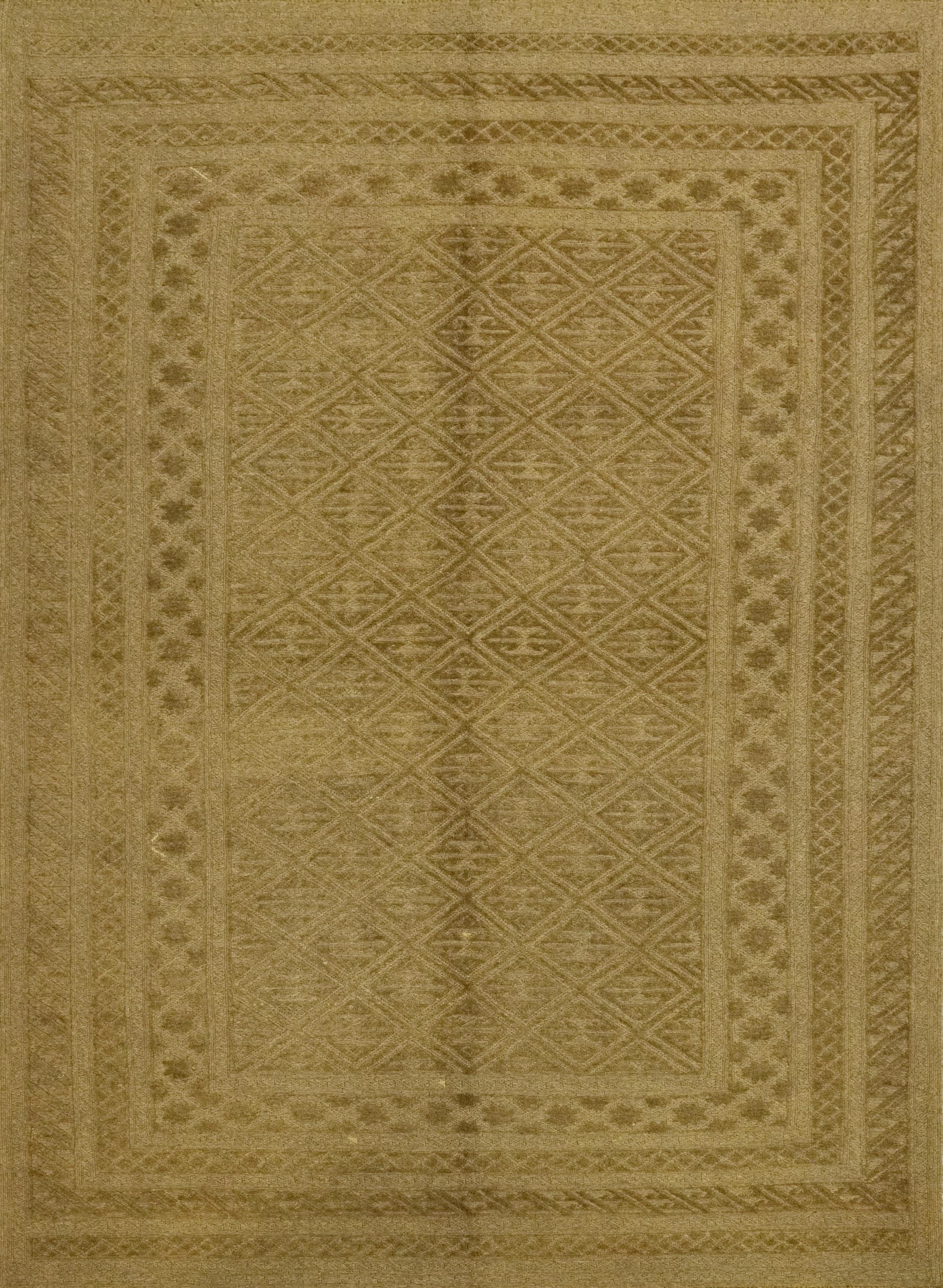 7x9 FT Hand Knotted Wool Kilim Rug - Light Brown Tribal Design
