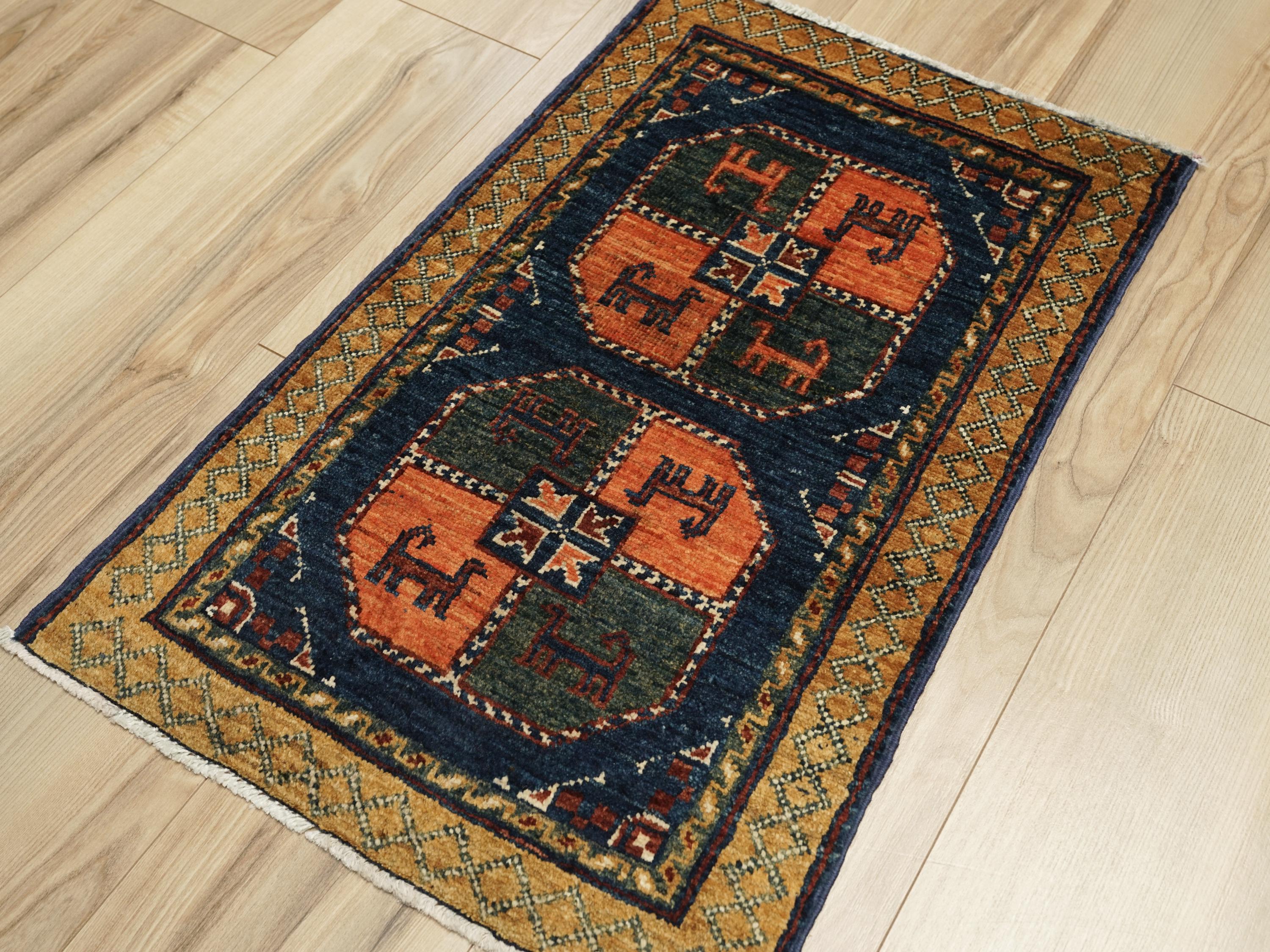 2x3 Ft Blue Ersari Rug - Afghan Tribal Area Rug