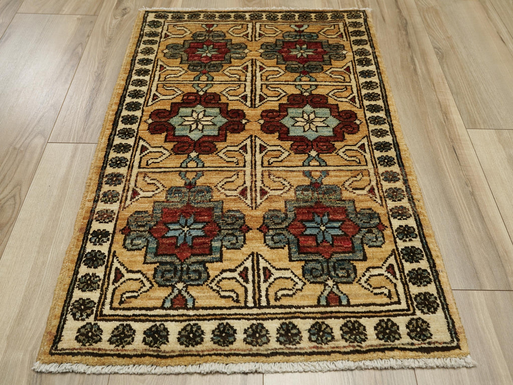 2x3 Ft Yellow Ersari Rug - Afghan Wool Tribal Rug