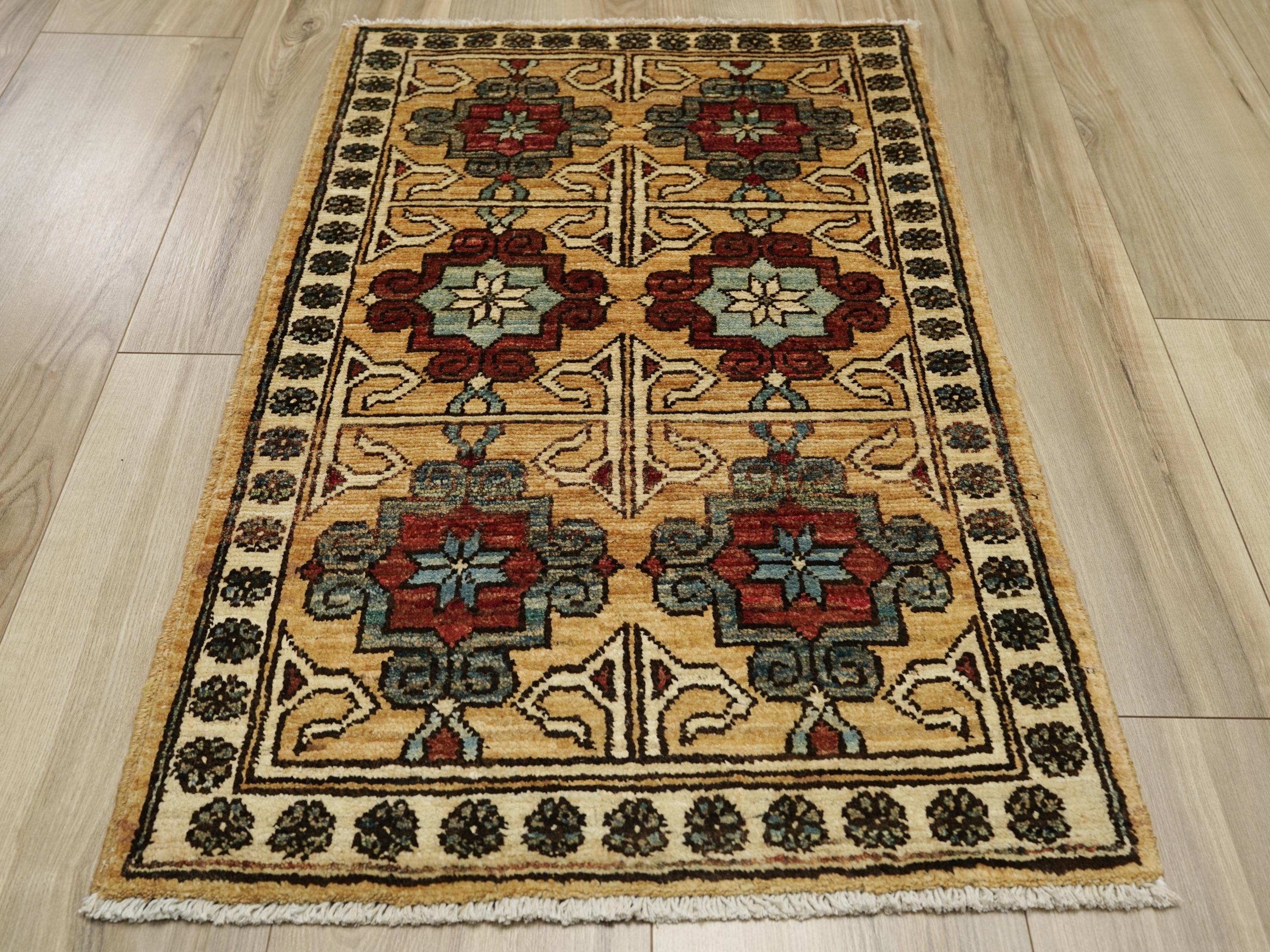 2x3 Ft Yellow Ersari Rug - Afghan Wool Tribal Rug