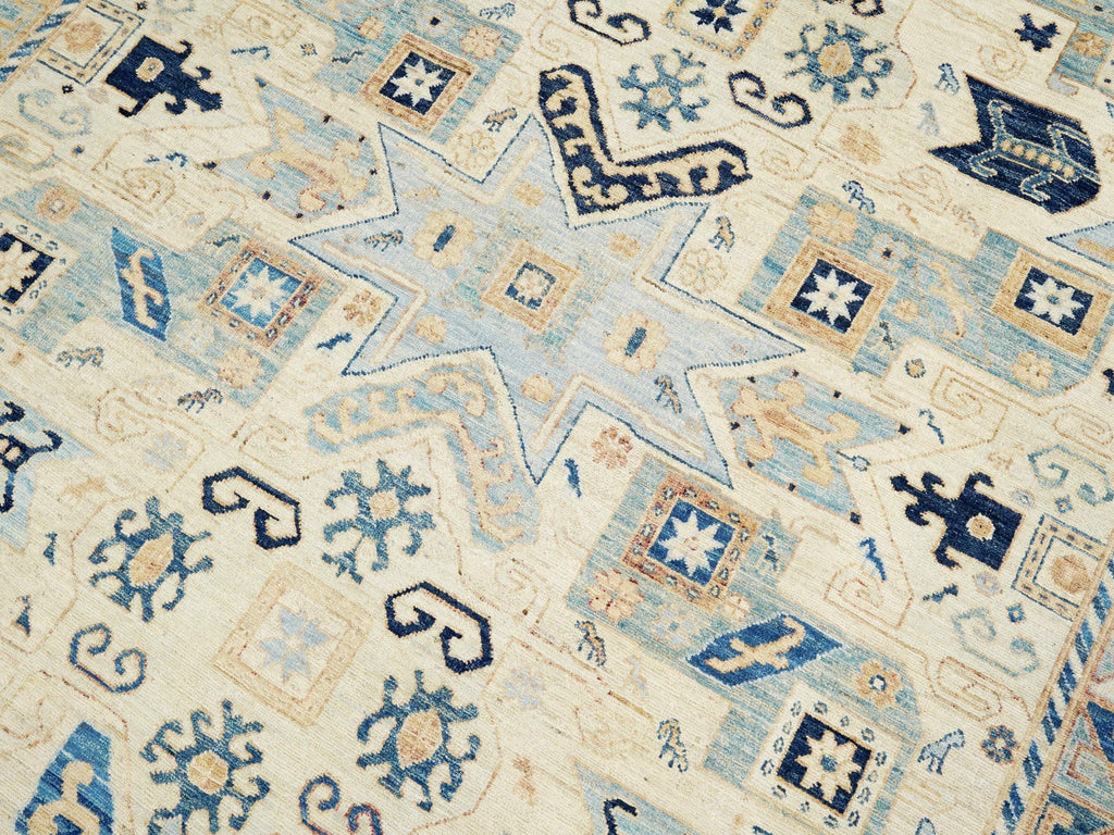 6x9 Ft Antique Heriz Rug - Beige & Blue Persian Rug