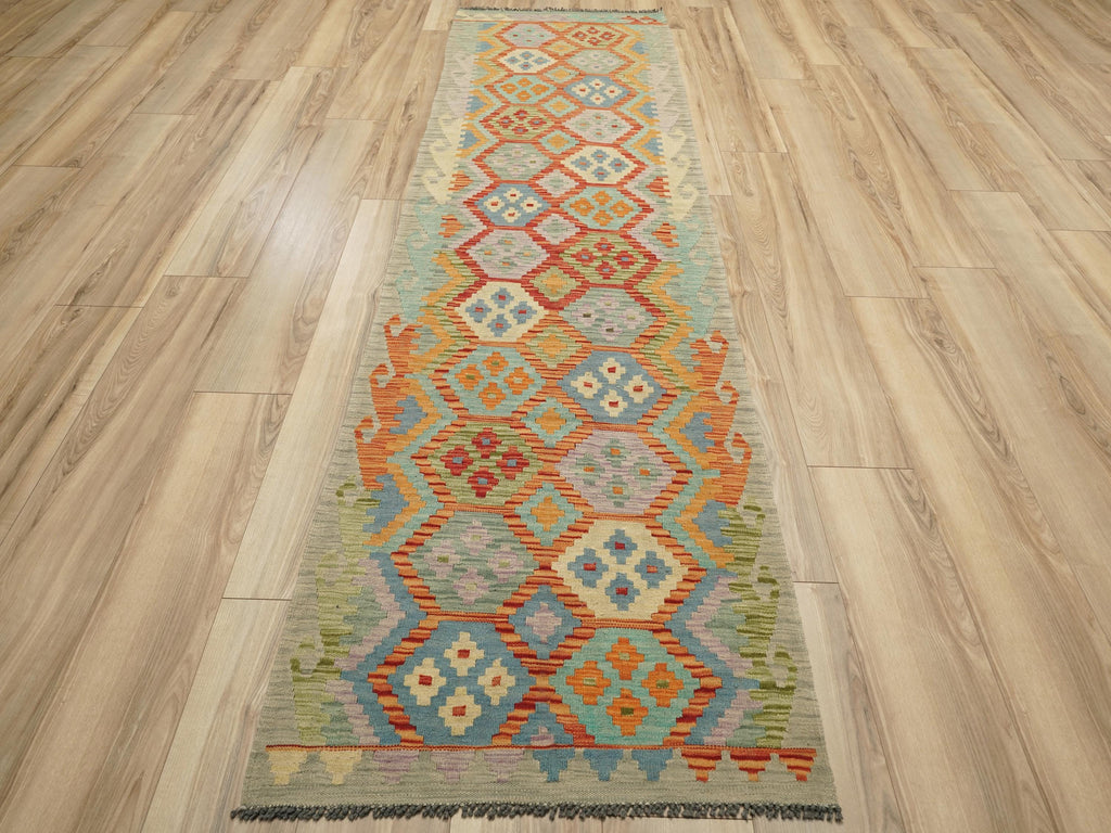 10 Ft Maimana Kilim Runner Rug - Afghan Flat Weave