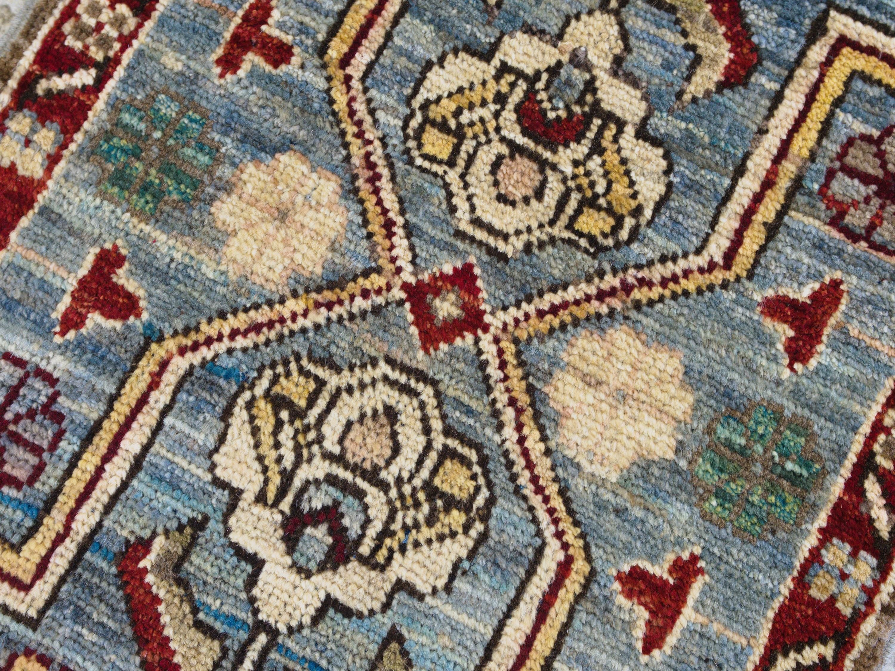 1x2 Ft Blue & Red Heriz Rug - Wool Accent Rug