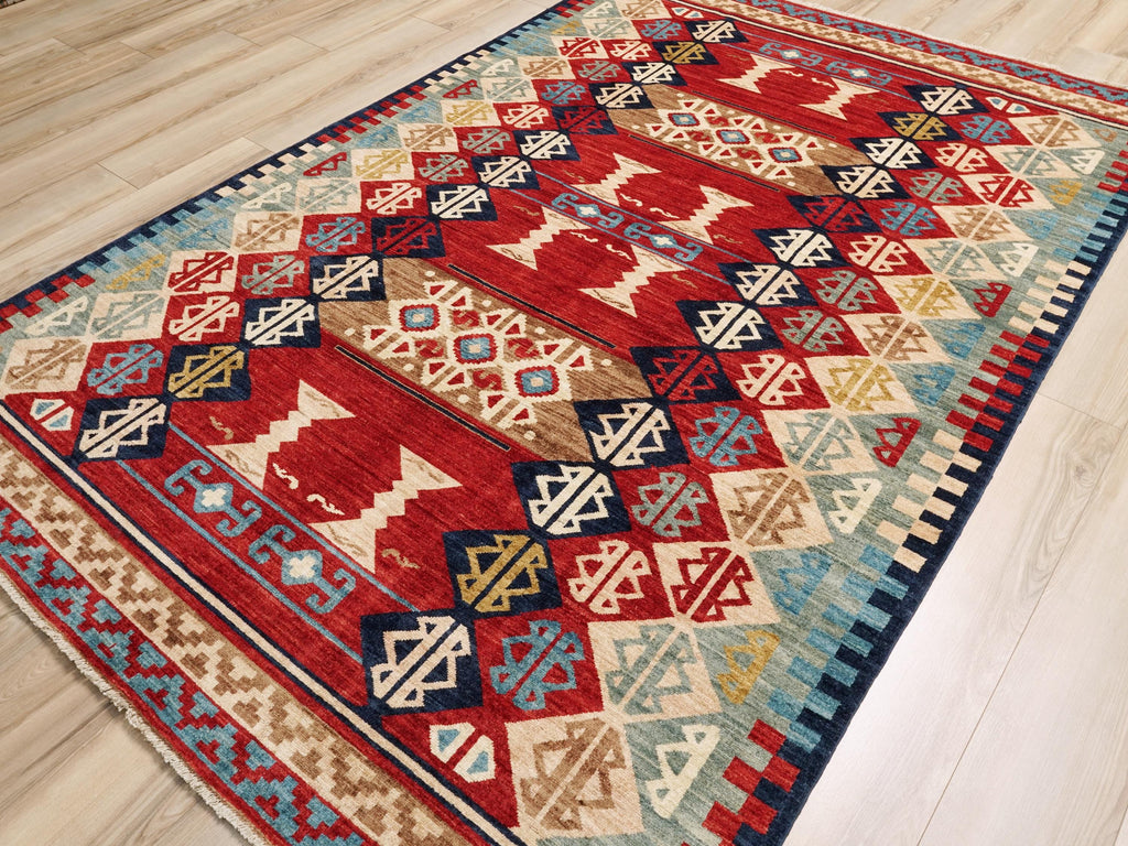 7x10 Ft Red Gabbeh Rug - Hand Knotted Tribal Area Rug