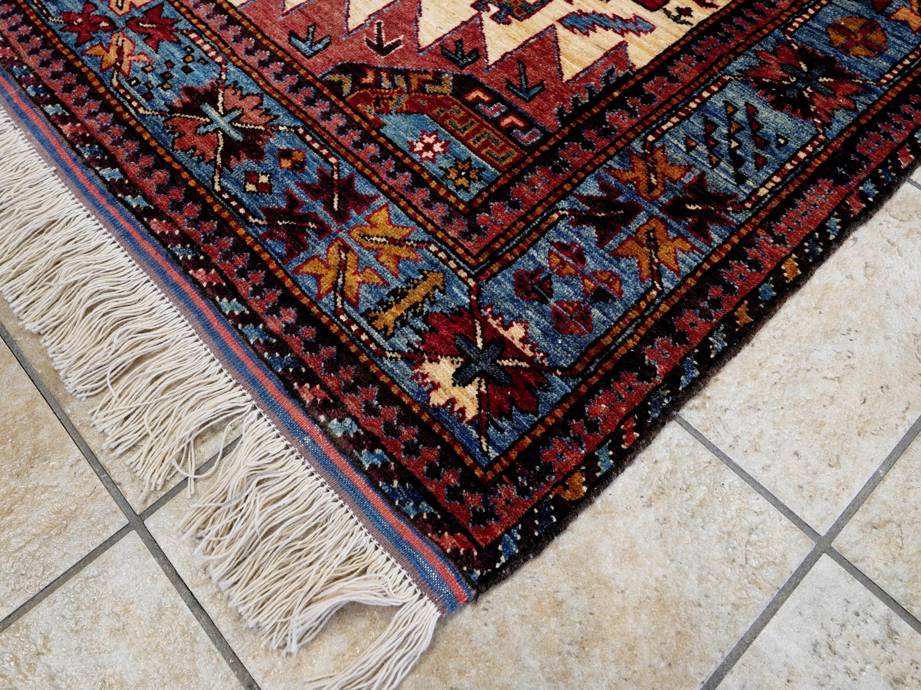 6x8 Ft Red & Blue Baluch Rug - Hand Knotted Oriental Rug - Tribal Design