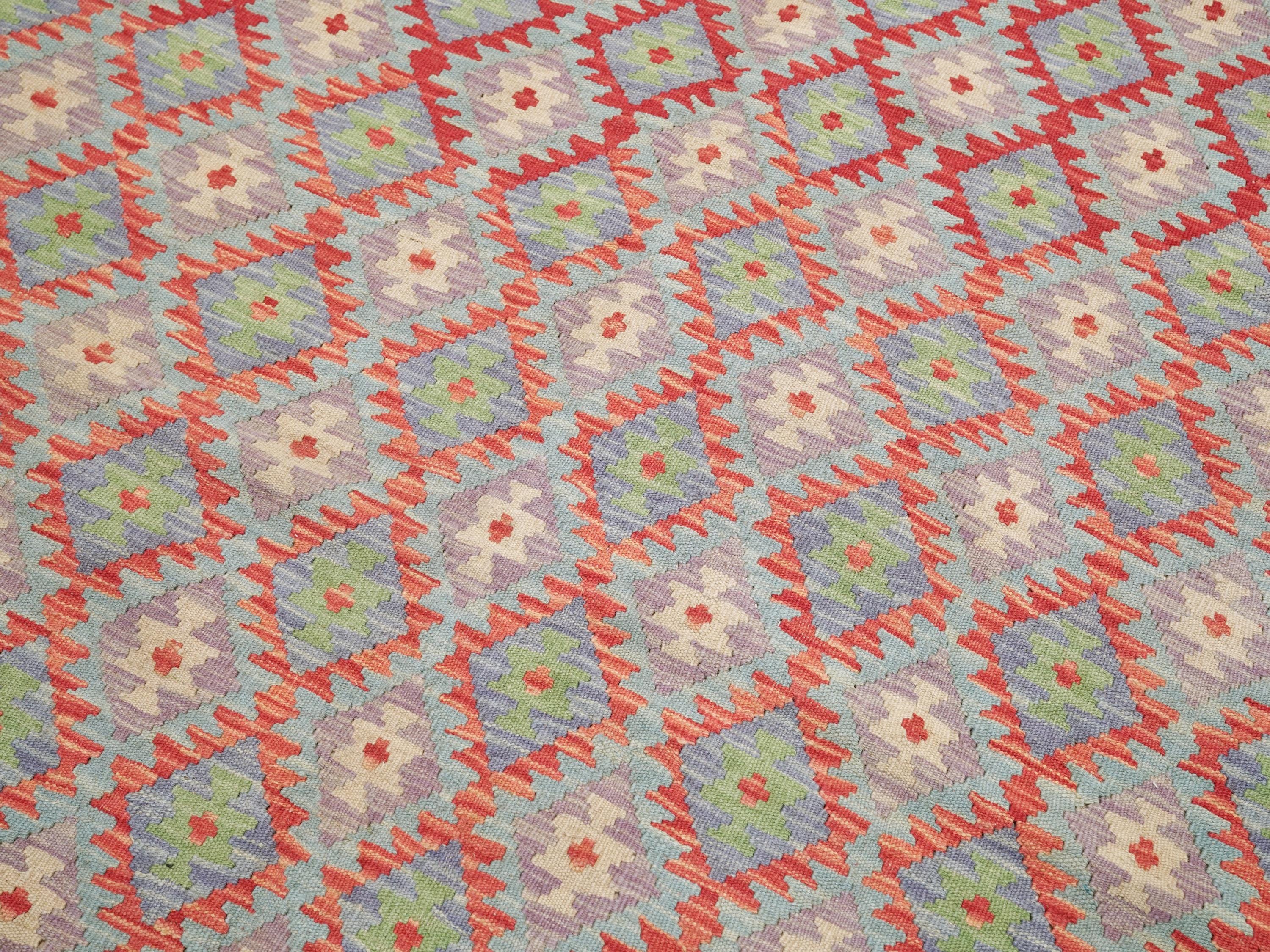 6x9 Ft Red Maimana Kilim Rug - Hand Knotted Afghan Flat Weave