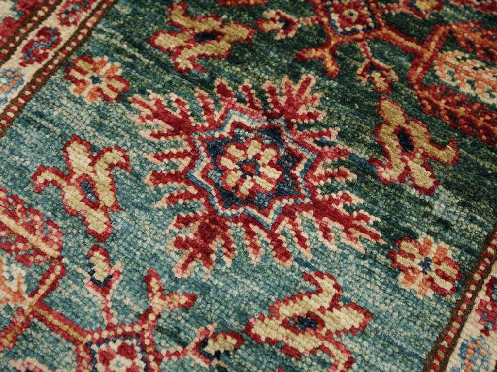 2x3 Ft Green Kazak Rug - Afghan Handmade Area Rug