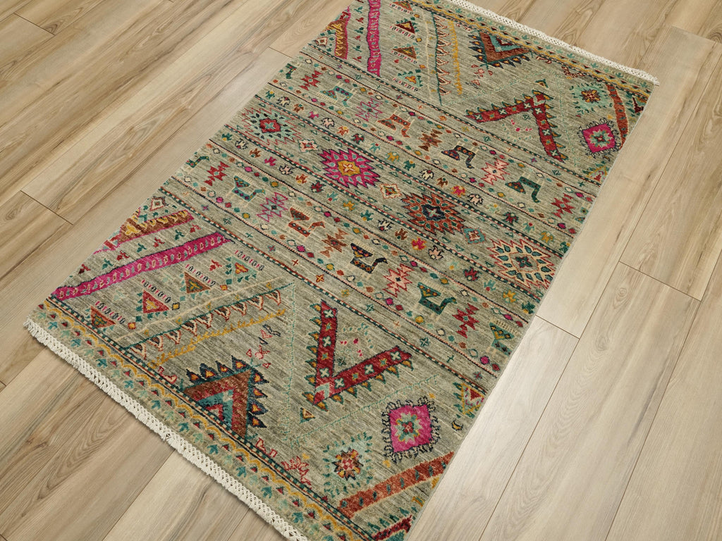 3x5 Ft Cyan Gabbeh Rug - Afghan Handmade Area Rug