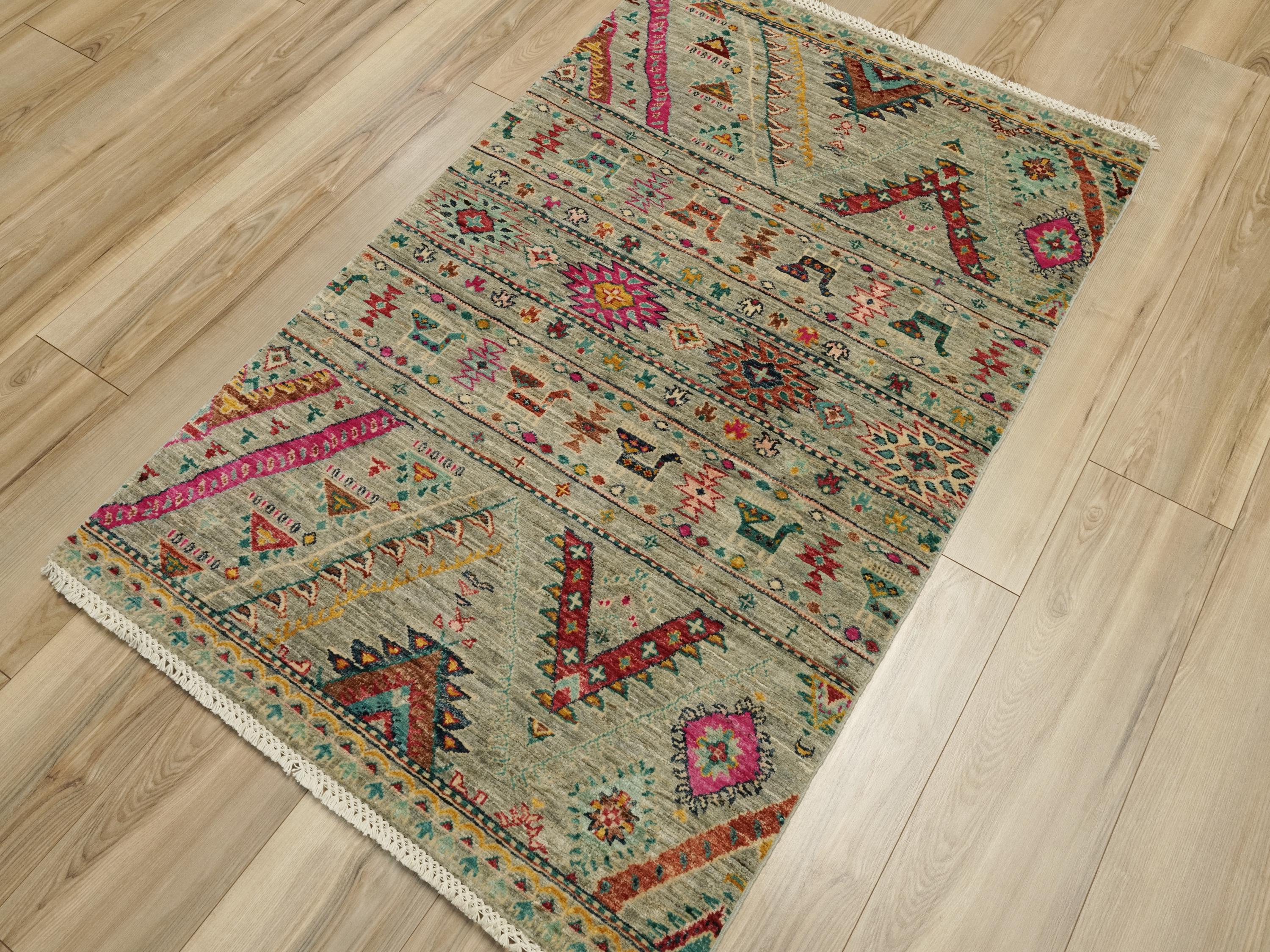 3x5 Ft Cyan Gabbeh Rug - Afghan Handmade Area Rug
