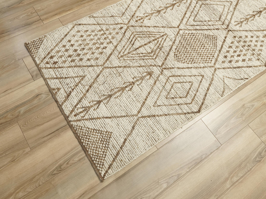 10 Ft Beige Moroccan Runner Rug - Hand Knotted Wool Runner