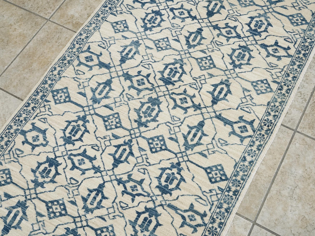 7 Ft Blue Heriz Rug Runner - Hand Knotted Wool Rug - Vintage Persian Style