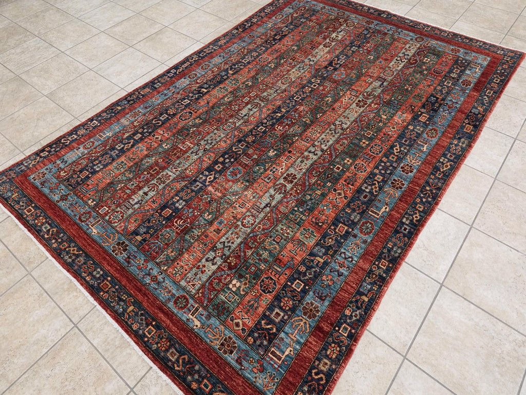 6x9 Ft Red & Blue Heriz Rug - Afghan Oriental Area Rug