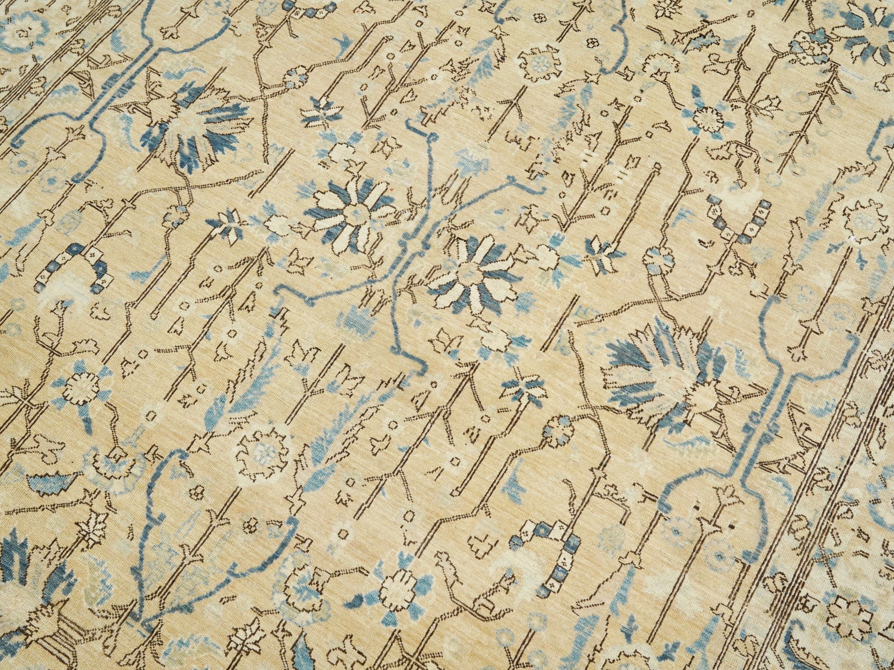 6x9 Ft Hand Knotted Bidjar Rug - Beige & Blue Persian Antique
