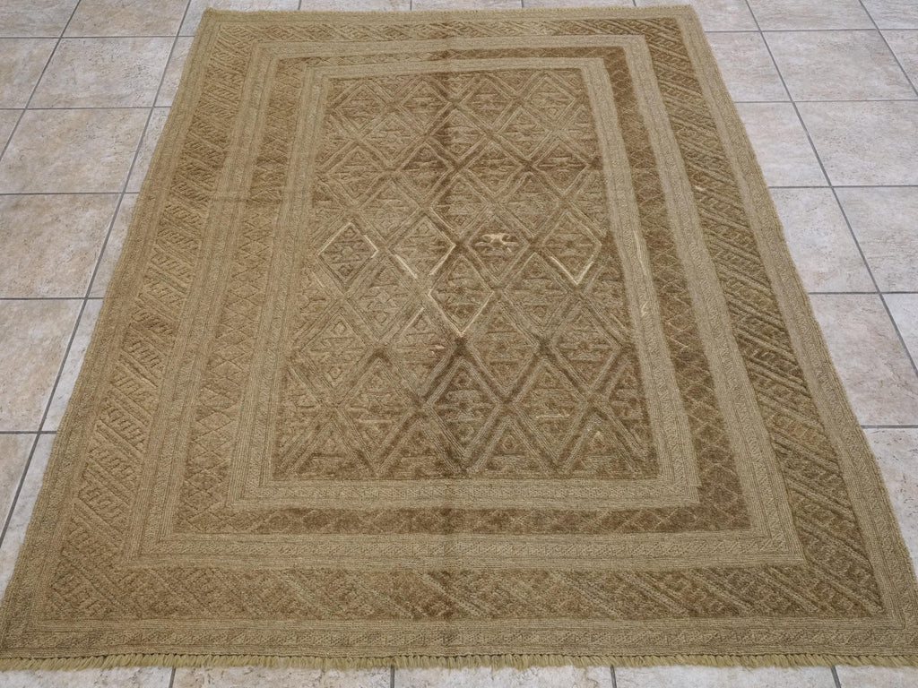 5x6 FT Vintage Hand Knotted Wool Kilim Rug - Brown Tribal Area Rug