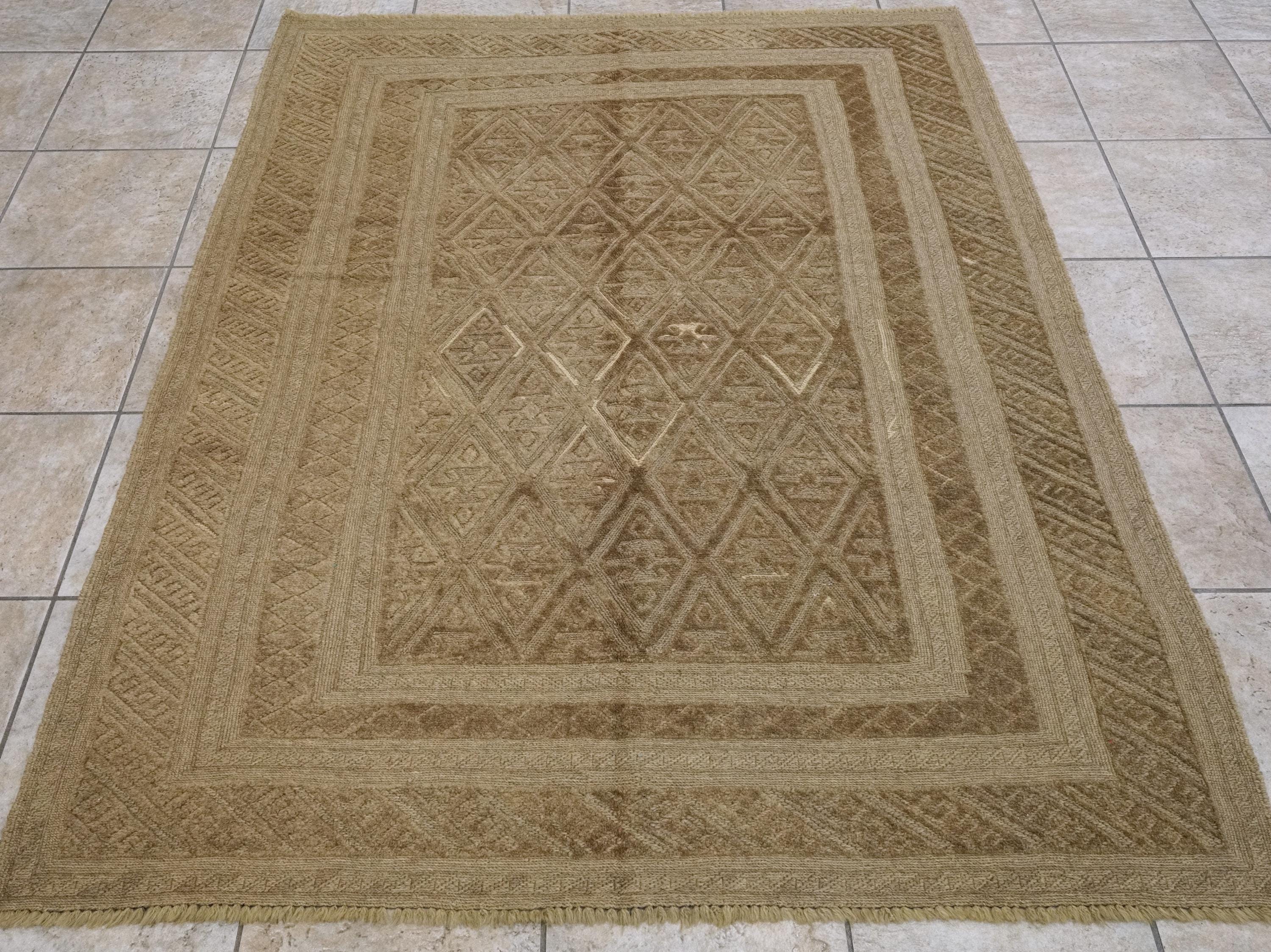 5x6 FT Vintage Hand Knotted Wool Kilim Rug - Brown Tribal Area Rug