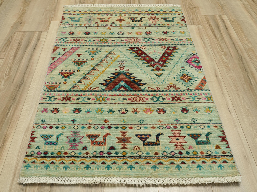 3x4 Ft Cyan Khorjin Rug - Afghan Handmade Wool Rug