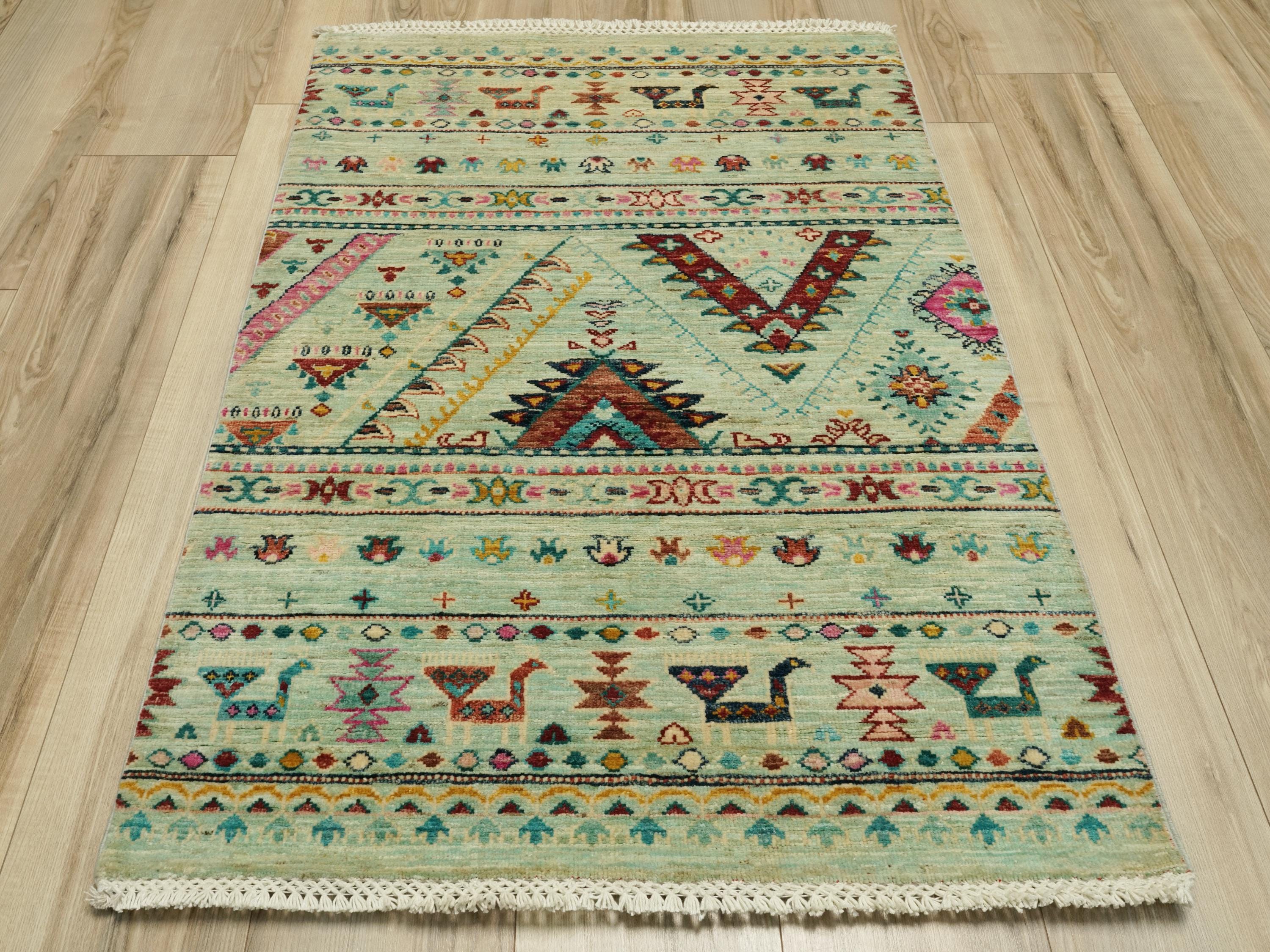3x4 Ft Cyan Khorjin Rug - Afghan Handmade Wool Rug