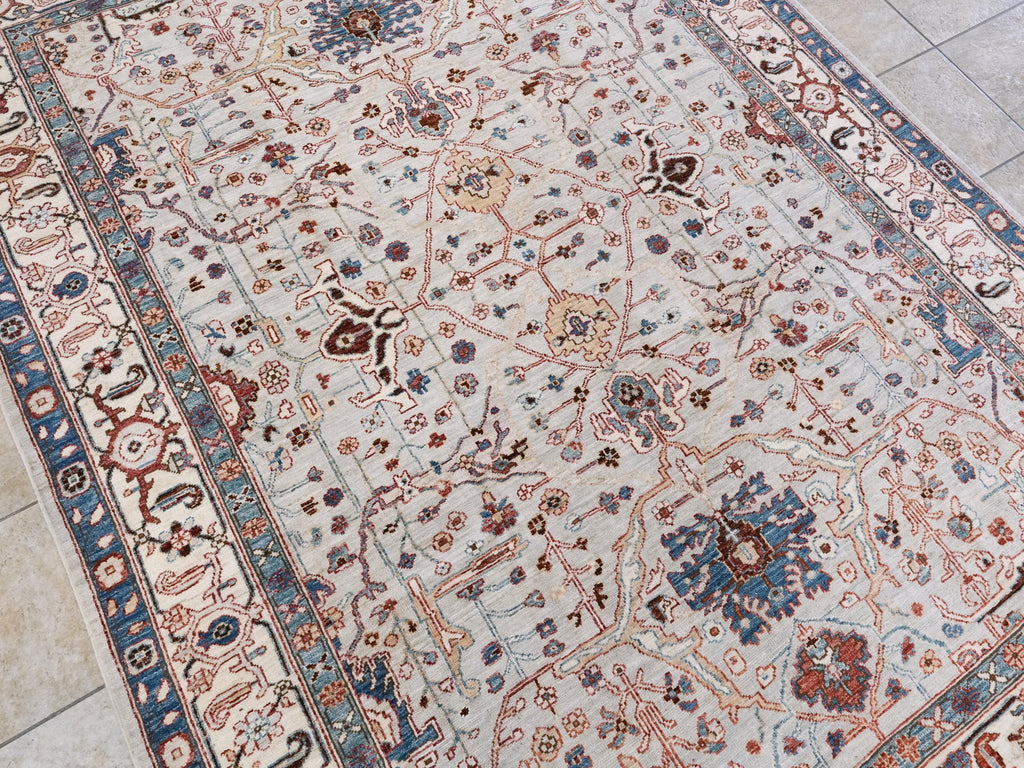 6x9 Ft Light Gray Serapi Rug - Oriental Area Rug - Persian Design