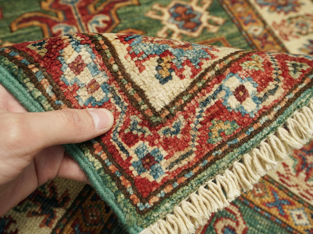 3x4 Ft Green Kazak Rug - Afghan Wool Handmade Area Rug