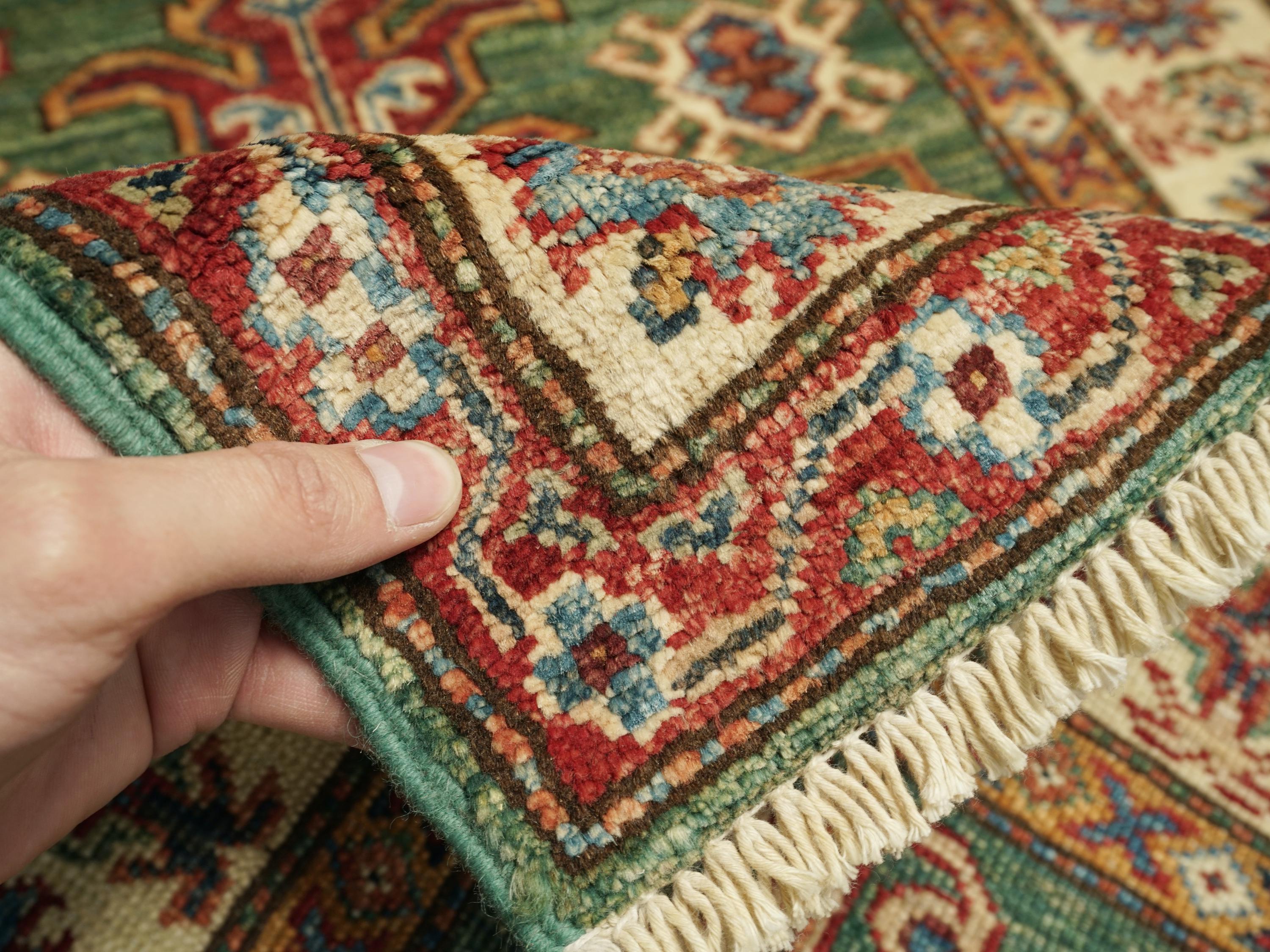 3x4 Ft Green Kazak Rug - Afghan Wool Handmade Area Rug