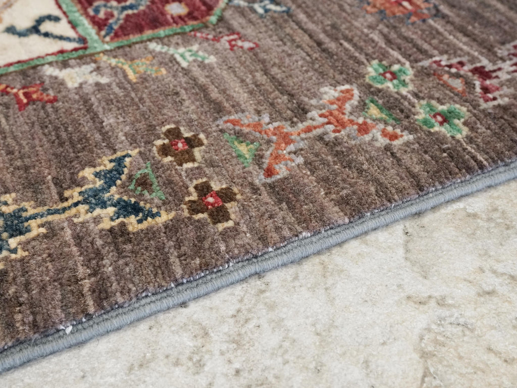 4x5 Ft Brown Ersari Rug - Hand Knotted Oriental Rug - Turkmen Design