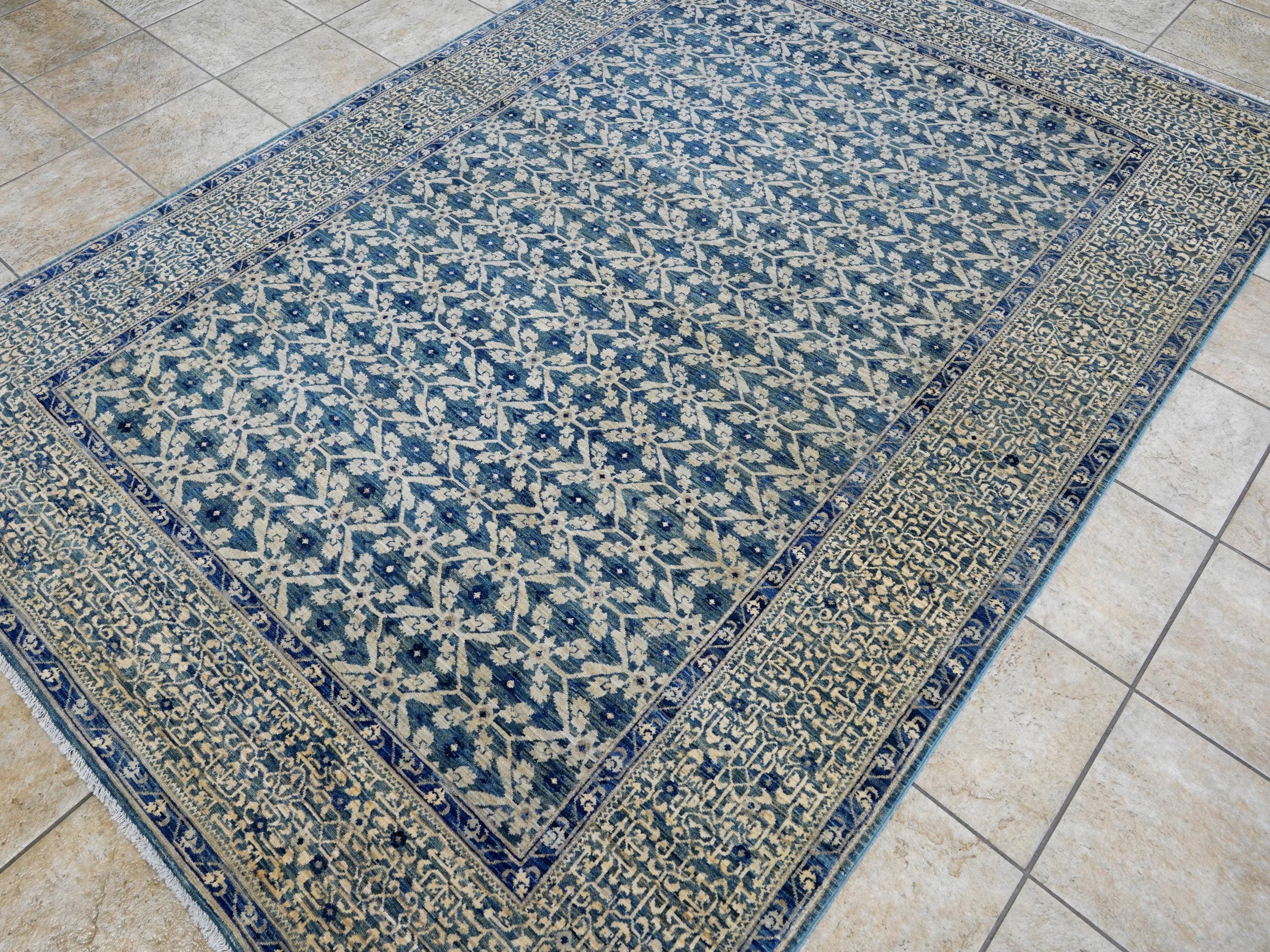 6x9 Ft Blue Serapi Rug - Traditional Wool Rug - All Over Design