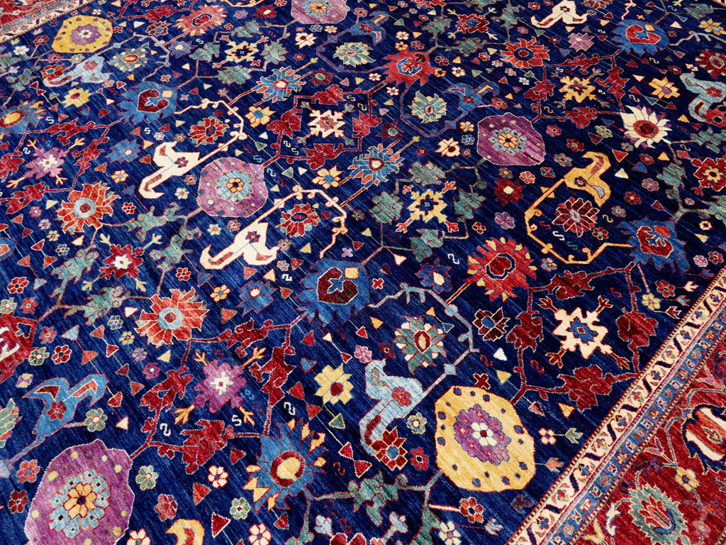 12x15 Ft Navy Blue Serapi Rug - Handmade Afghan Area Rug - Oversize