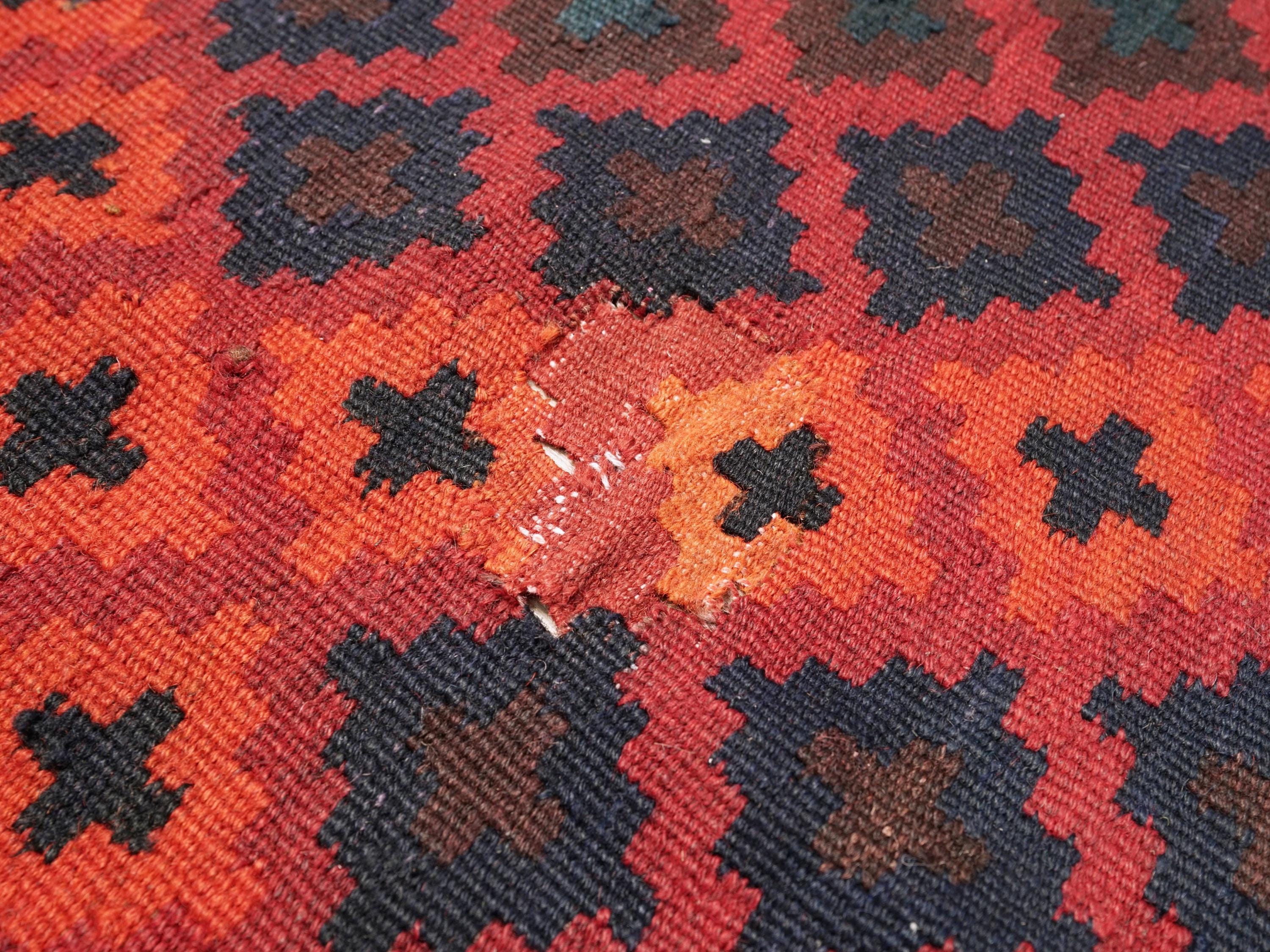 10x14 Ft Dark Red Maimana Kilim Rug - Vintage Afghan Flat Weave