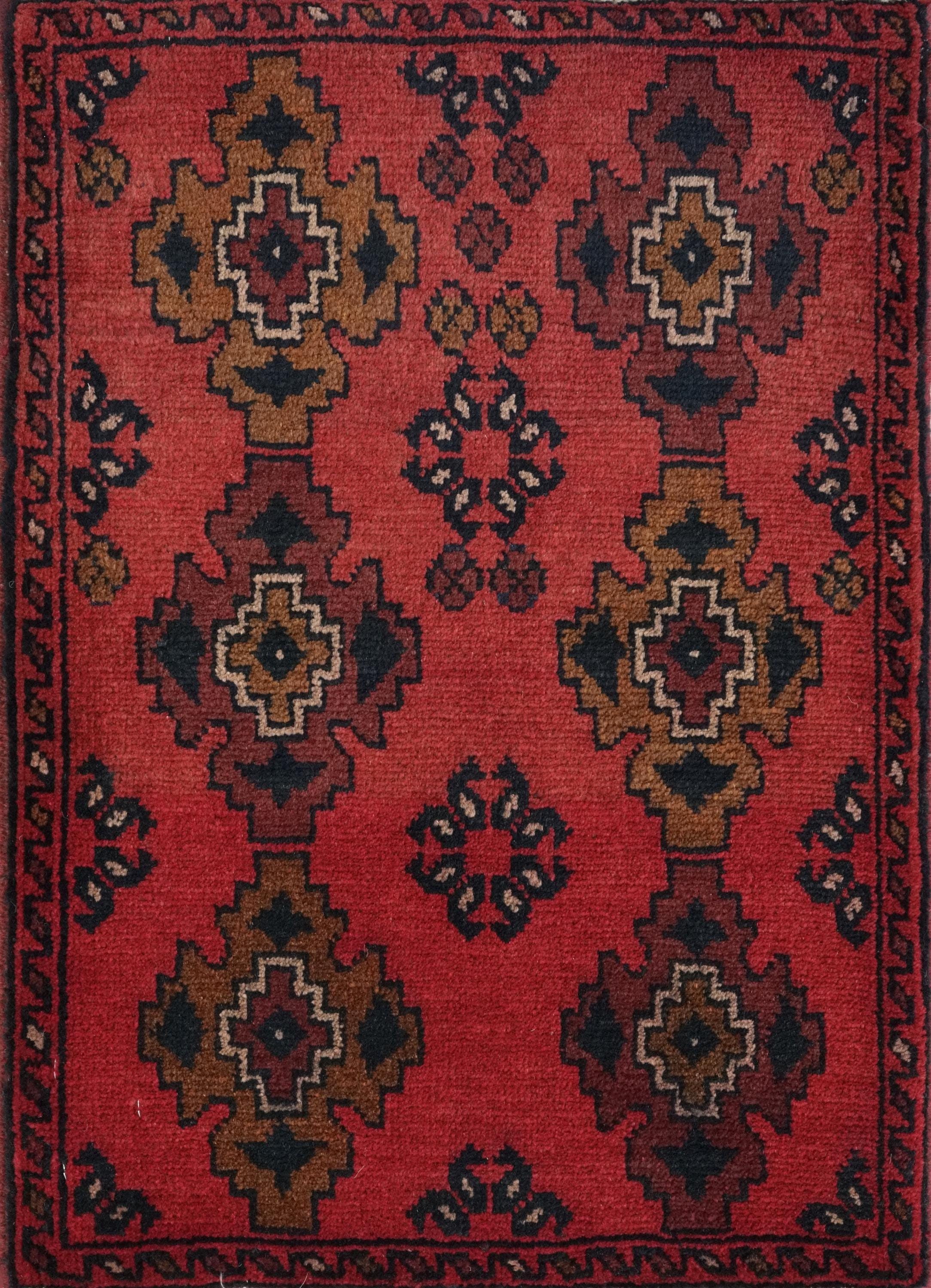 1x2 Ft Red Khal Mohammadi Rug - Hand Knotted Wool Rug