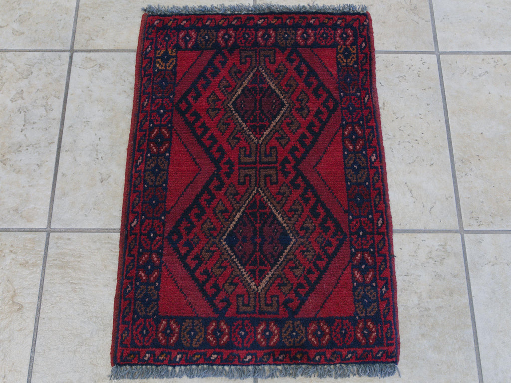 1x2 Ft Red Khal Mohammadi Rug - Wool Accent Rug